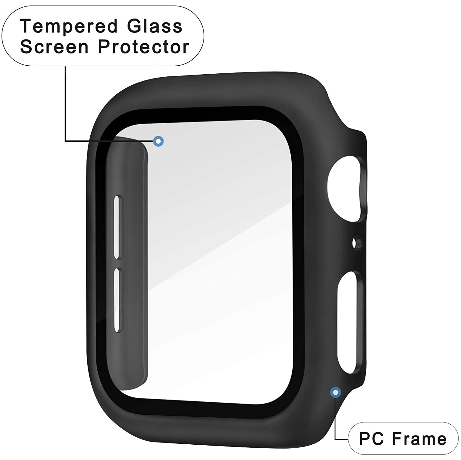 Étui protecteur intégral robuste et protecteur d’écran en verre trempé pour Apple Watch série 1 2 3 4 5 6, 44 mm, transparent