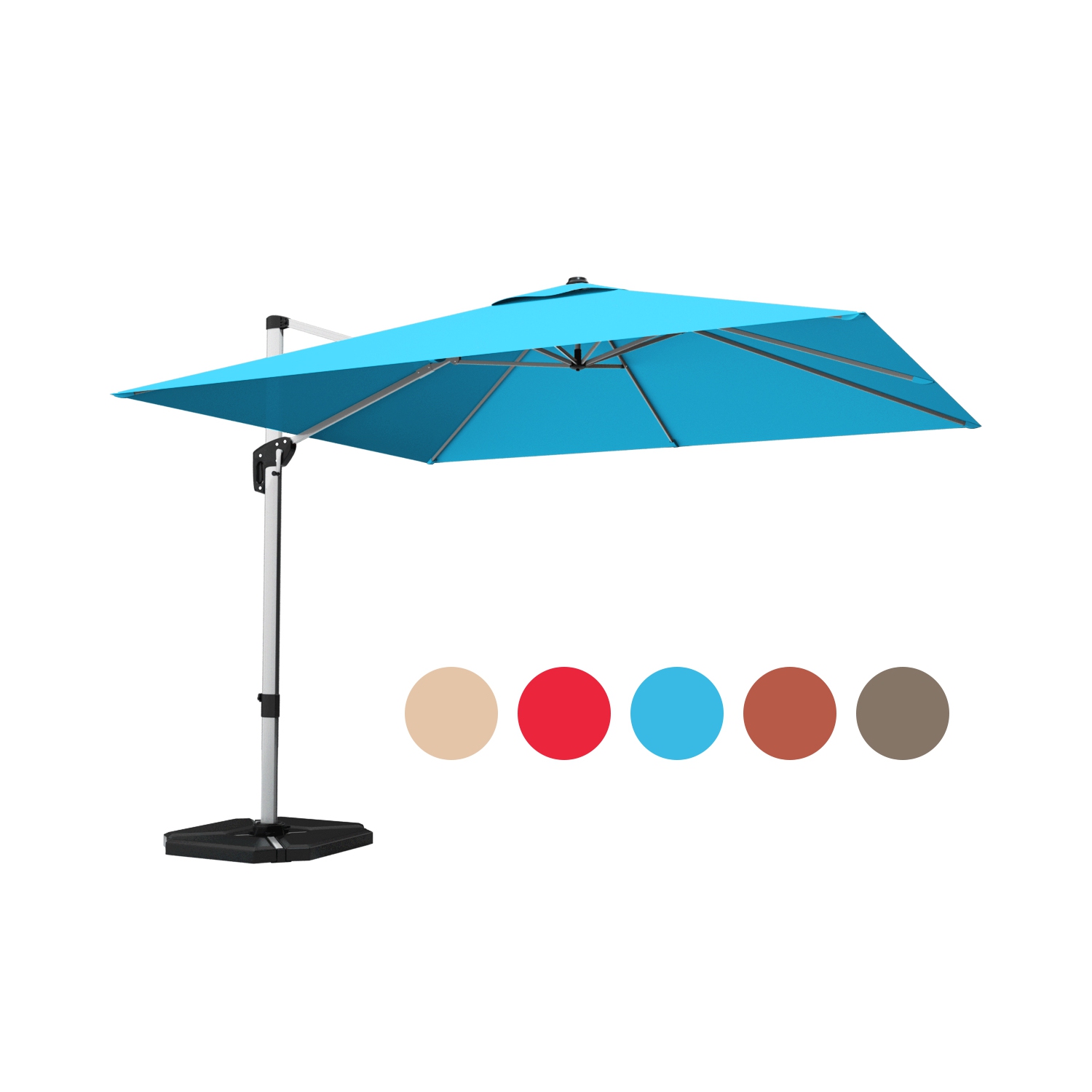 Gymax 10Ft Square Offset Hanging Patio Umbrella w/ Base 360 Degree Tilt Brick Red/Red/Blue/Beige/Tan