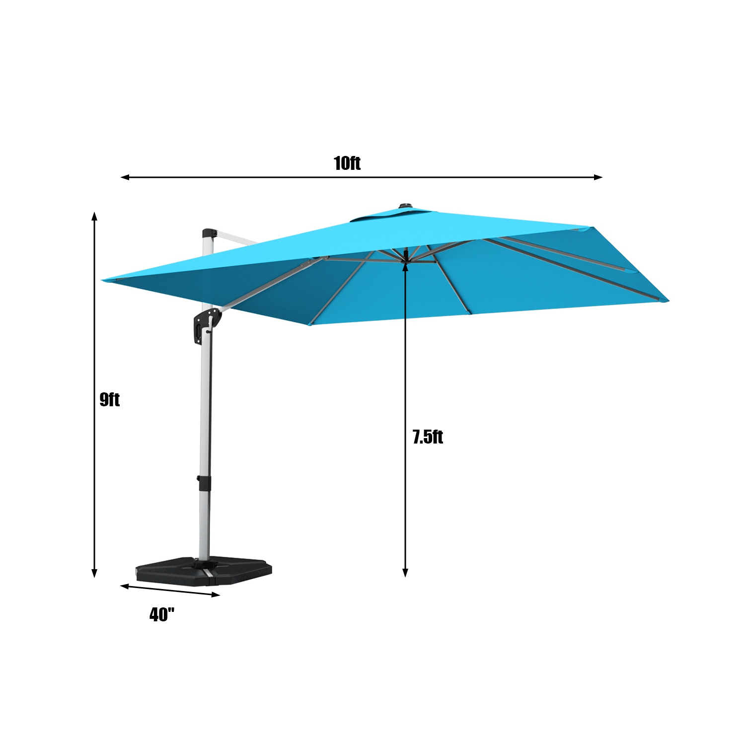 Gymax 10Ft Square Offset Hanging Patio Umbrella w/ Base 360 Degree Tilt Brick Red/Red/Blue/Beige/Tan