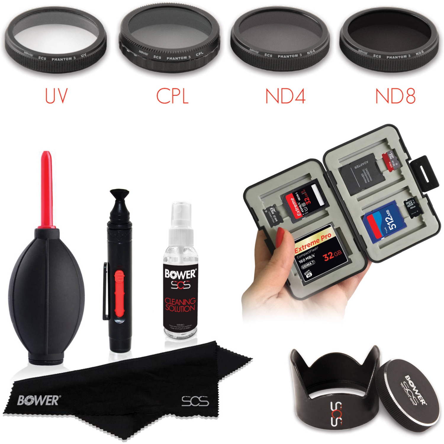 Bower 4-In-1 Drone Essentials Kit for Phantom 3/4-Series Drones