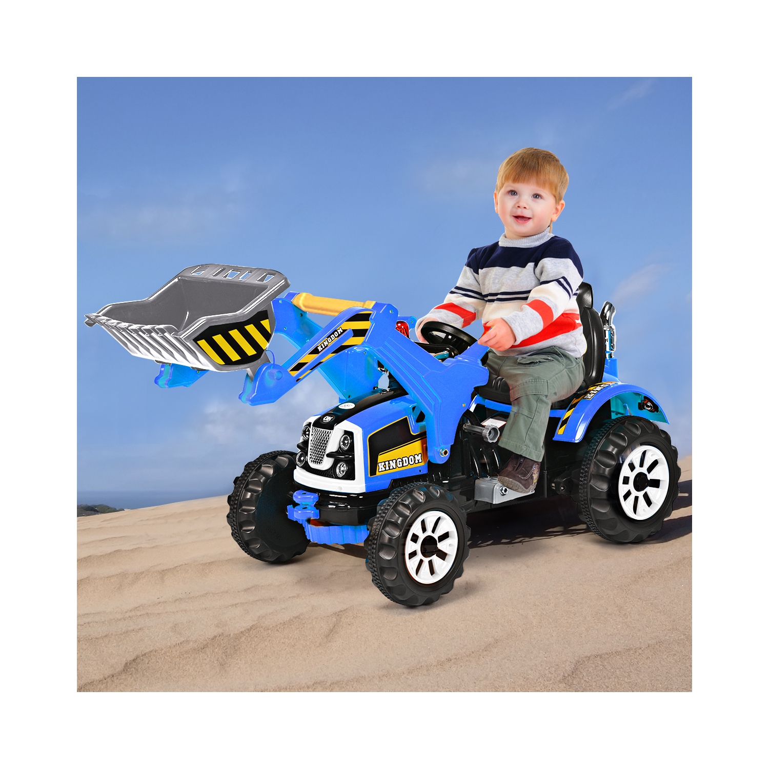 Kids Ride On Excavator Truck 12V Battery Powered Front Loader Digger BlueGreen