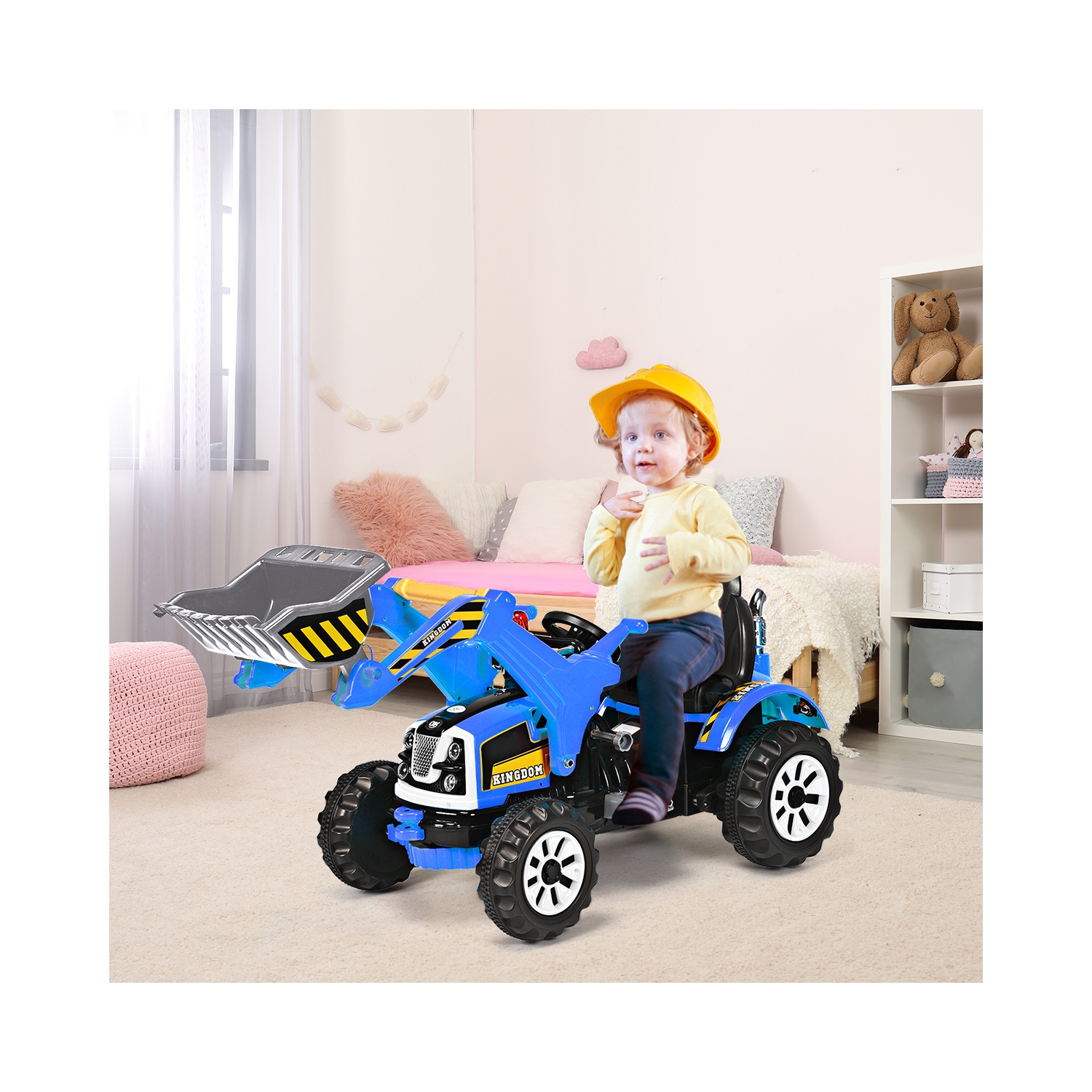 Kids Ride On Excavator Truck 12V Battery Powered Front Loader Digger BlueGreen