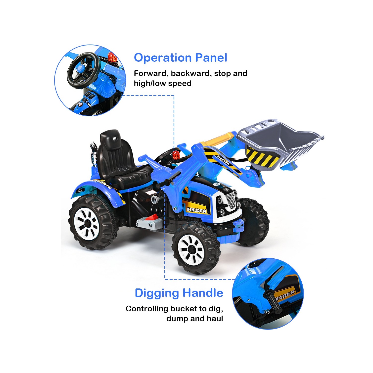 Kids Ride On Excavator Truck 12V Battery Powered Front Loader Digger BlueGreen