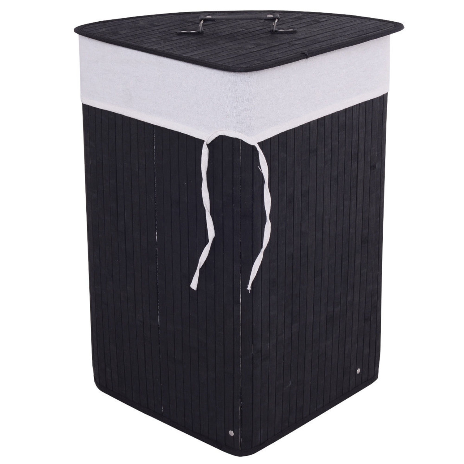 Costway Corner Bamboo Hamper Laundry Basket Washing Cloth Bin Storage Bag Lid