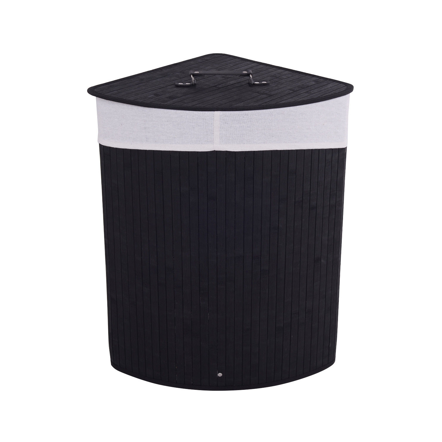 Costway Corner Bamboo Hamper Laundry Basket Washing Cloth Bin Storage Bag Lid