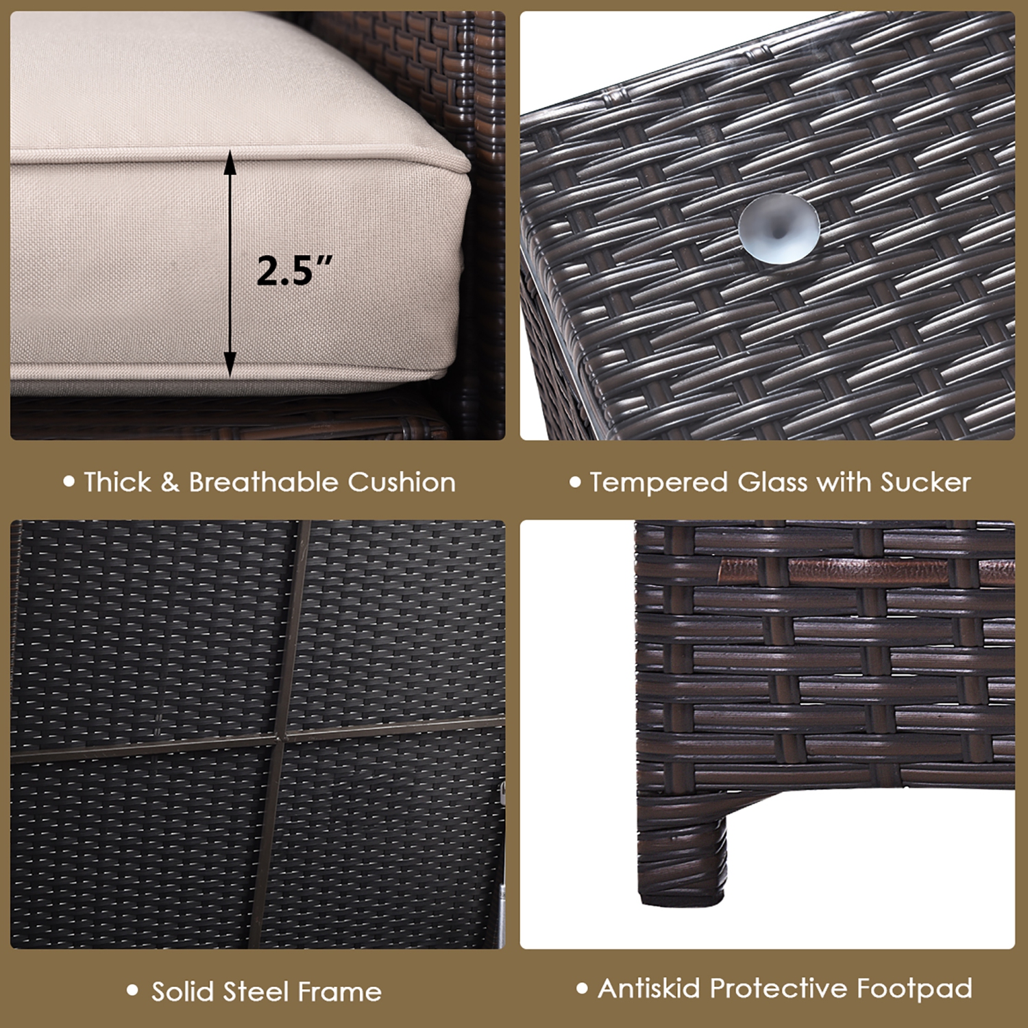 Costway Modern 4-Piece Outdoor Patio Sectional Conversation Set Rattan Cushioned Loveseat Storage Table