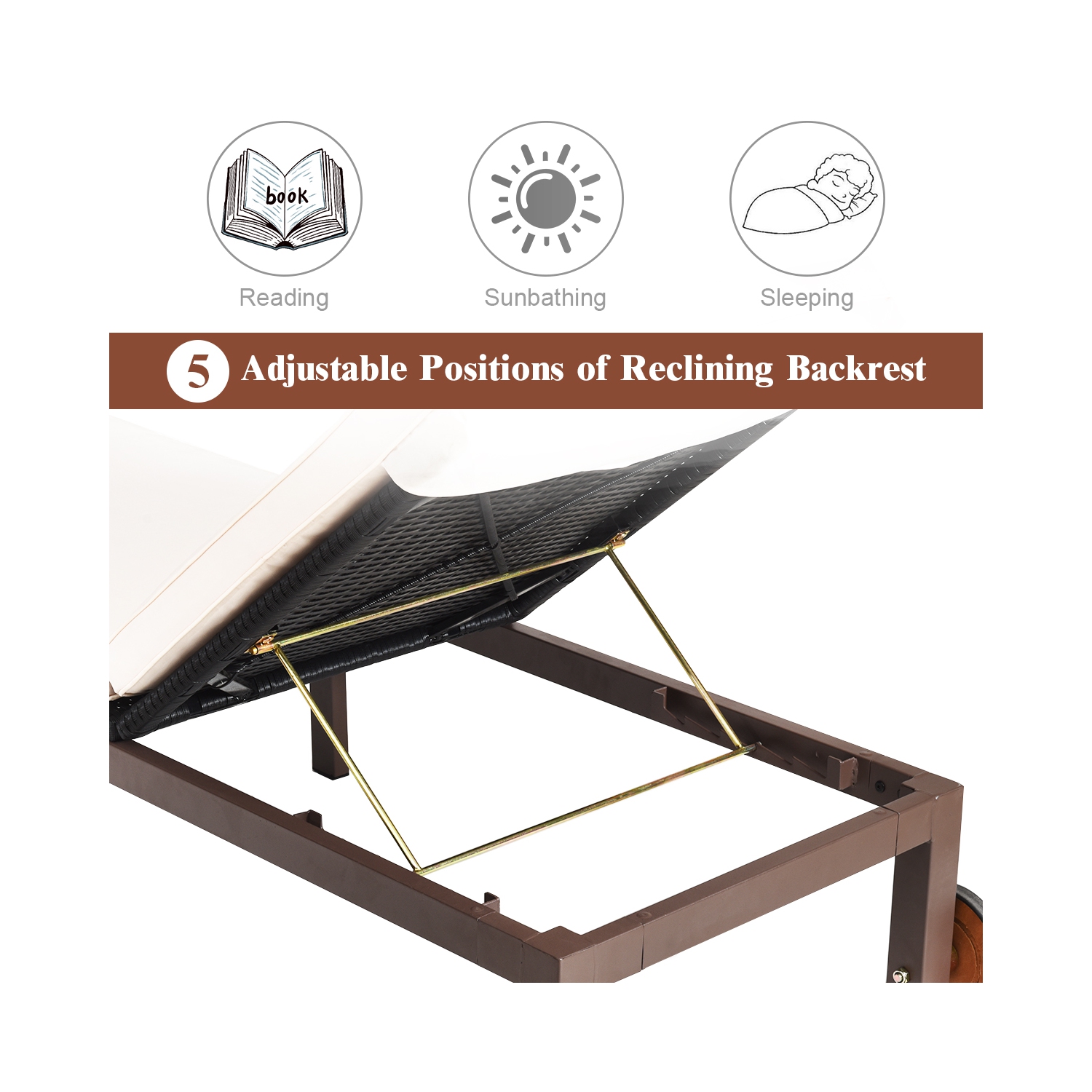 Costway 2PC Patio Rattan Lounge Chair Chaise Recliner Back Adjustable W/Wheels Cushioned