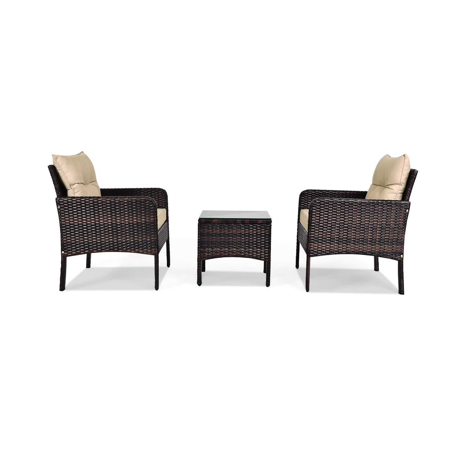 Costway 3PCS Outdoor Rattan Conversation Set Patio Garden Cushioned Sofa Chair