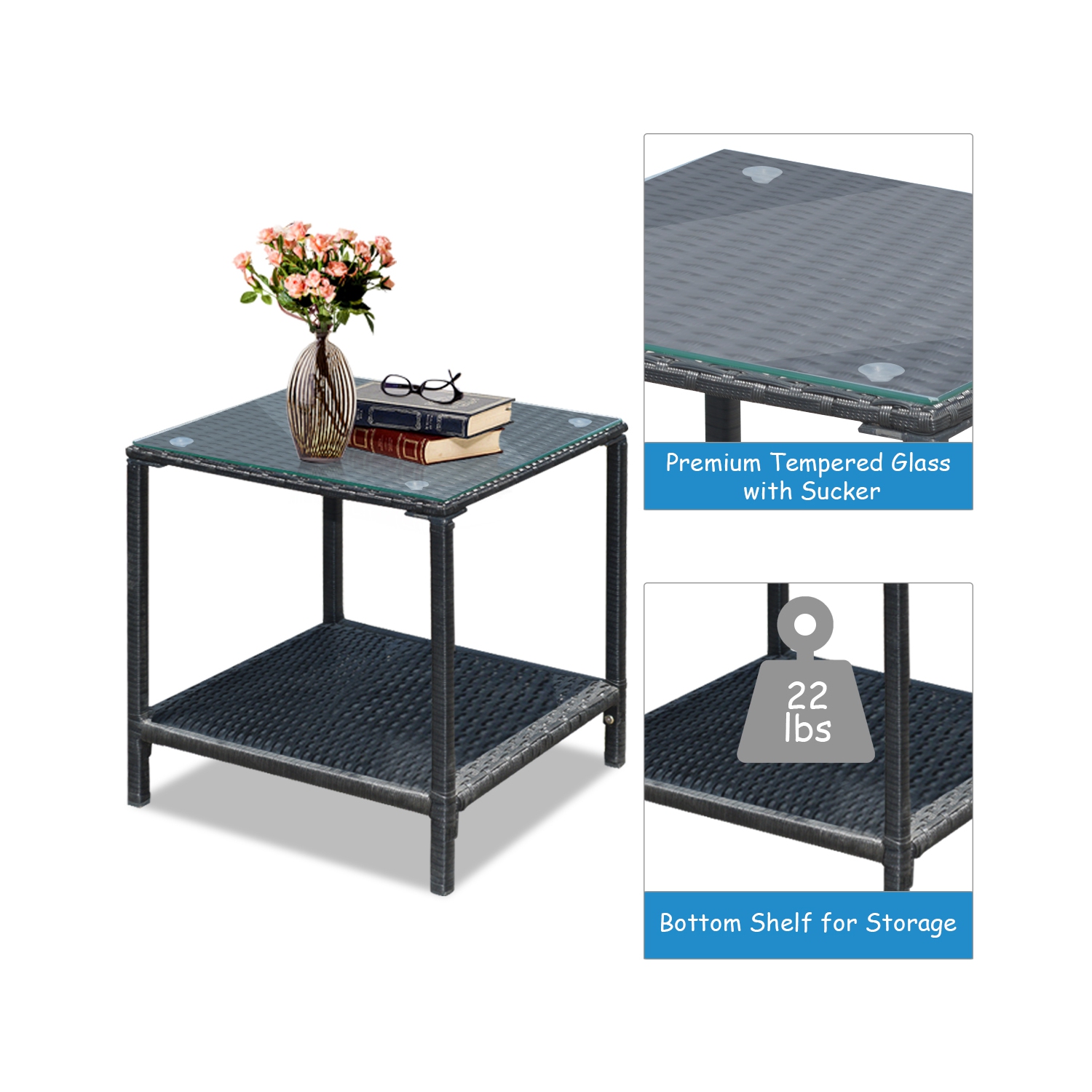 Costway 3PCS Patio Rattan Furniture Set Rocking Chairs Cushioned Sofa