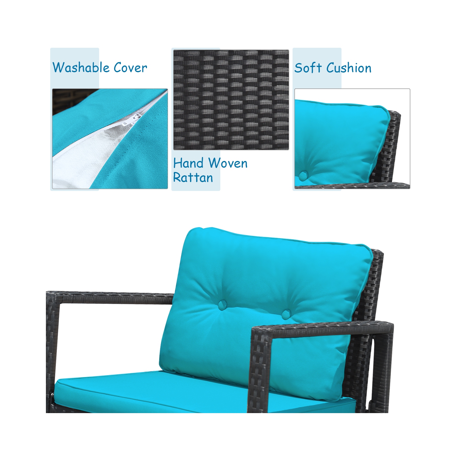 Costway 3PCS Patio Rattan Furniture Set Rocking Chairs Cushioned Sofa