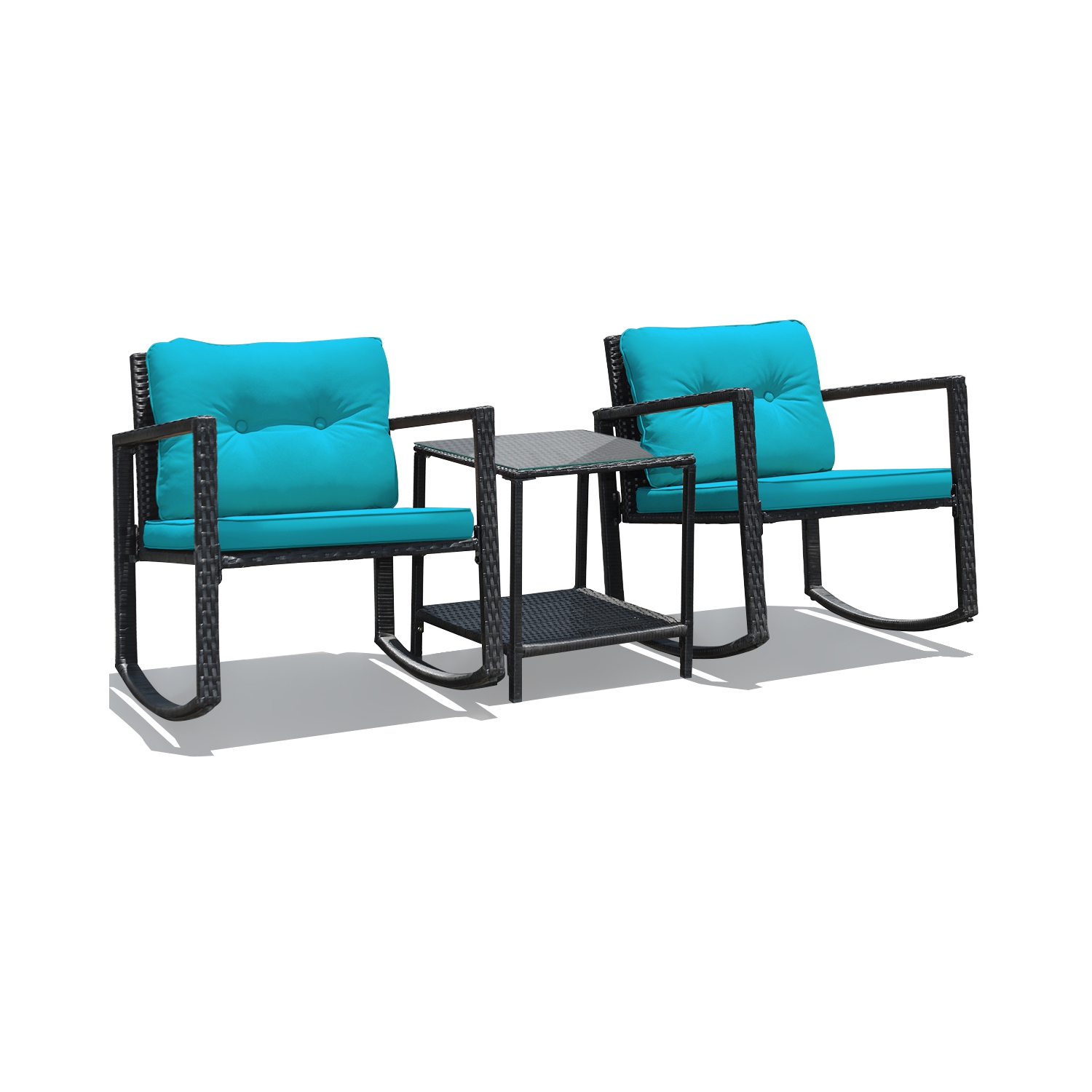 Costway 3PCS Patio Rattan Furniture Set Rocking Chairs Cushioned Sofa