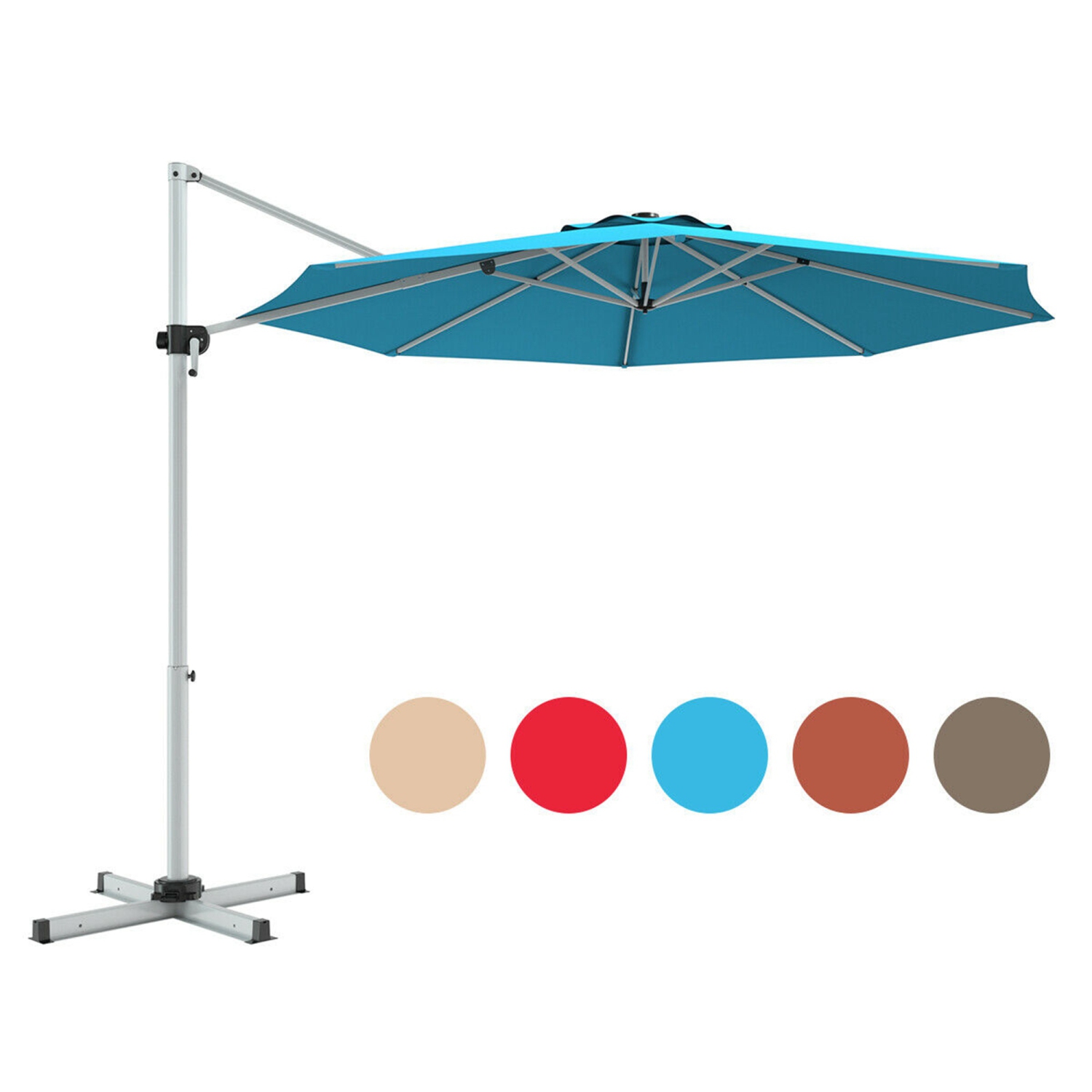 Parasol de patio déporté en porte-à-faux de 11&nbsp;pi de Costway, inclinable en aluminium, rotation à 360 degrés