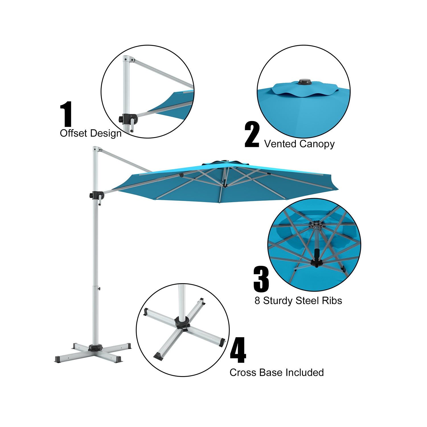 Parasol de patio déporté en porte-à-faux de 11&nbsp;pi de Costway, inclinable en aluminium, rotation à 360 degrés