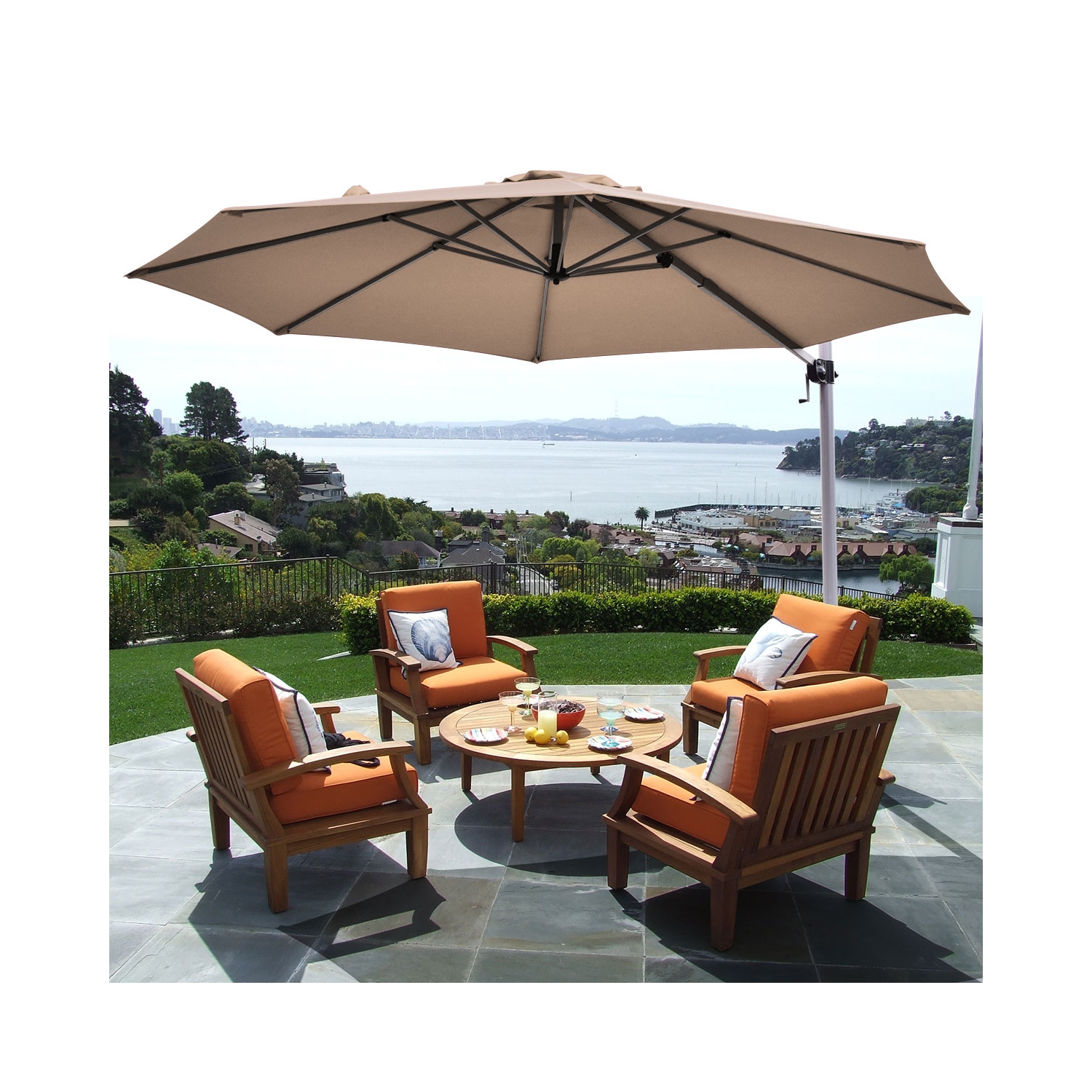 Marque Costway Parasol déporté de 3,35 mètres de patio Rotation à 360 degrés Aluminium Inclinable Tan