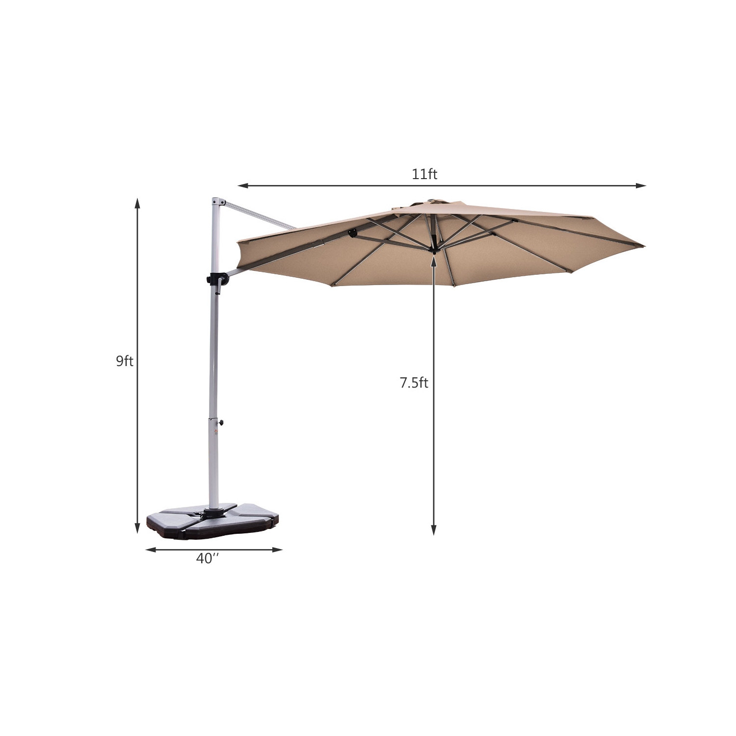 Marque Costway Parasol déporté de 3,35 mètres de patio Rotation à 360 degrés Aluminium Inclinable Tan