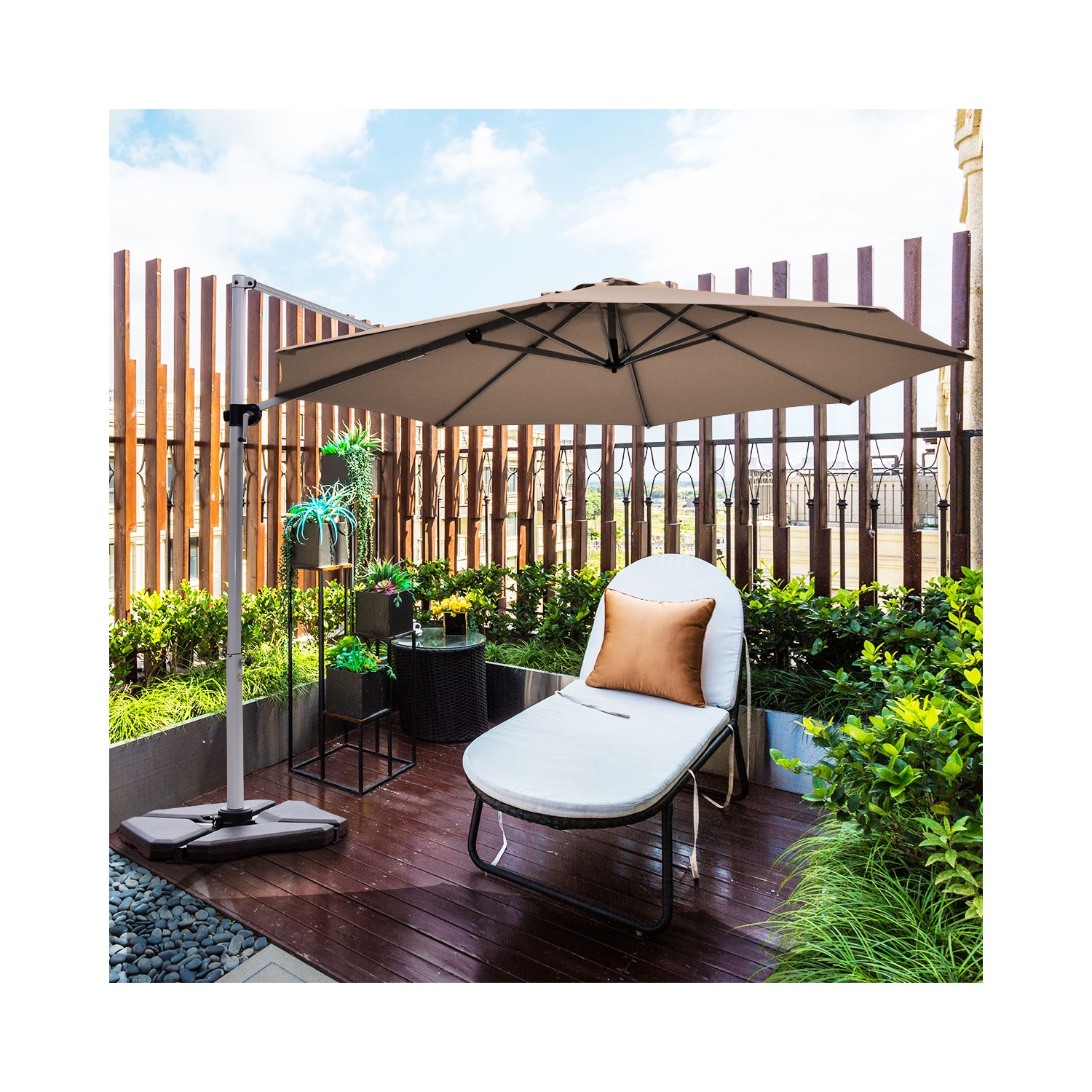 Marque Costway Parasol déporté de 3,35 mètres de patio Rotation à 360 degrés Aluminium Inclinable Tan