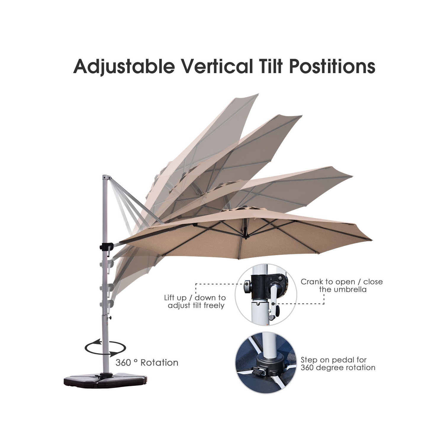 Marque Costway Parasol déporté de 3,35 mètres de patio Rotation à 360 degrés Aluminium Inclinable Tan