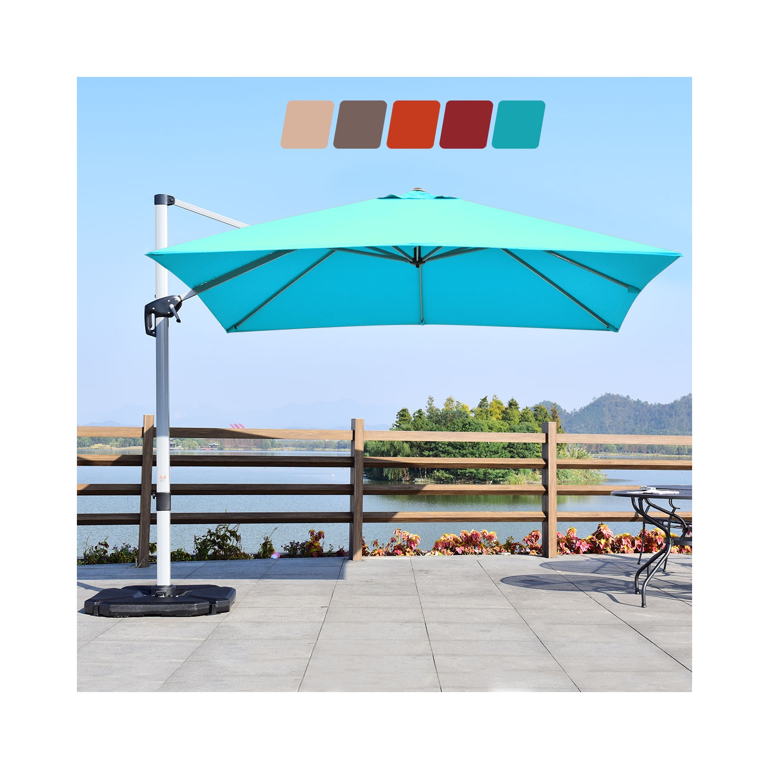 Costway 10Ft Patio Offset Cantilever Umbrella 360 Degree Tilt Aluminum W/Base