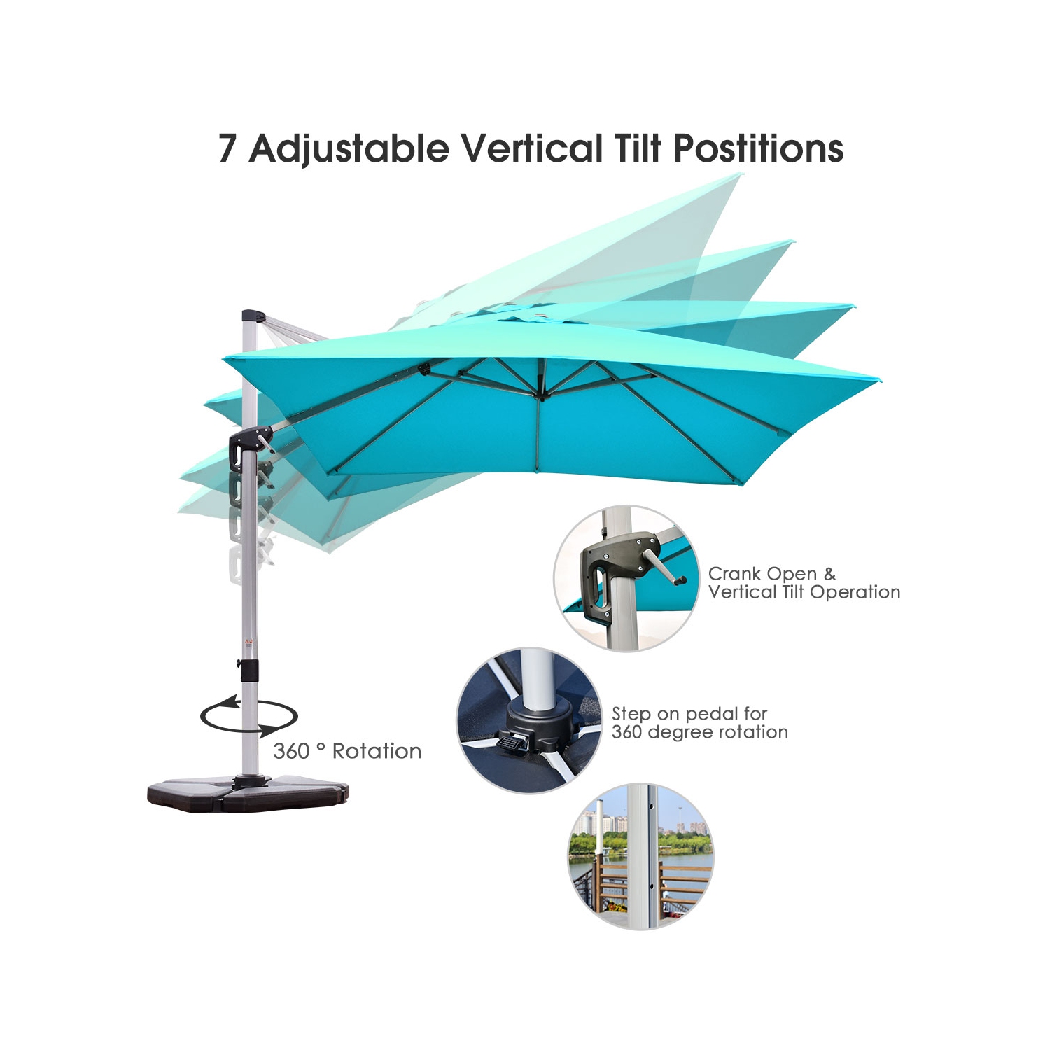 Costway 10Ft Patio Offset Cantilever Umbrella 360 Degree Tilt Aluminum W/Base