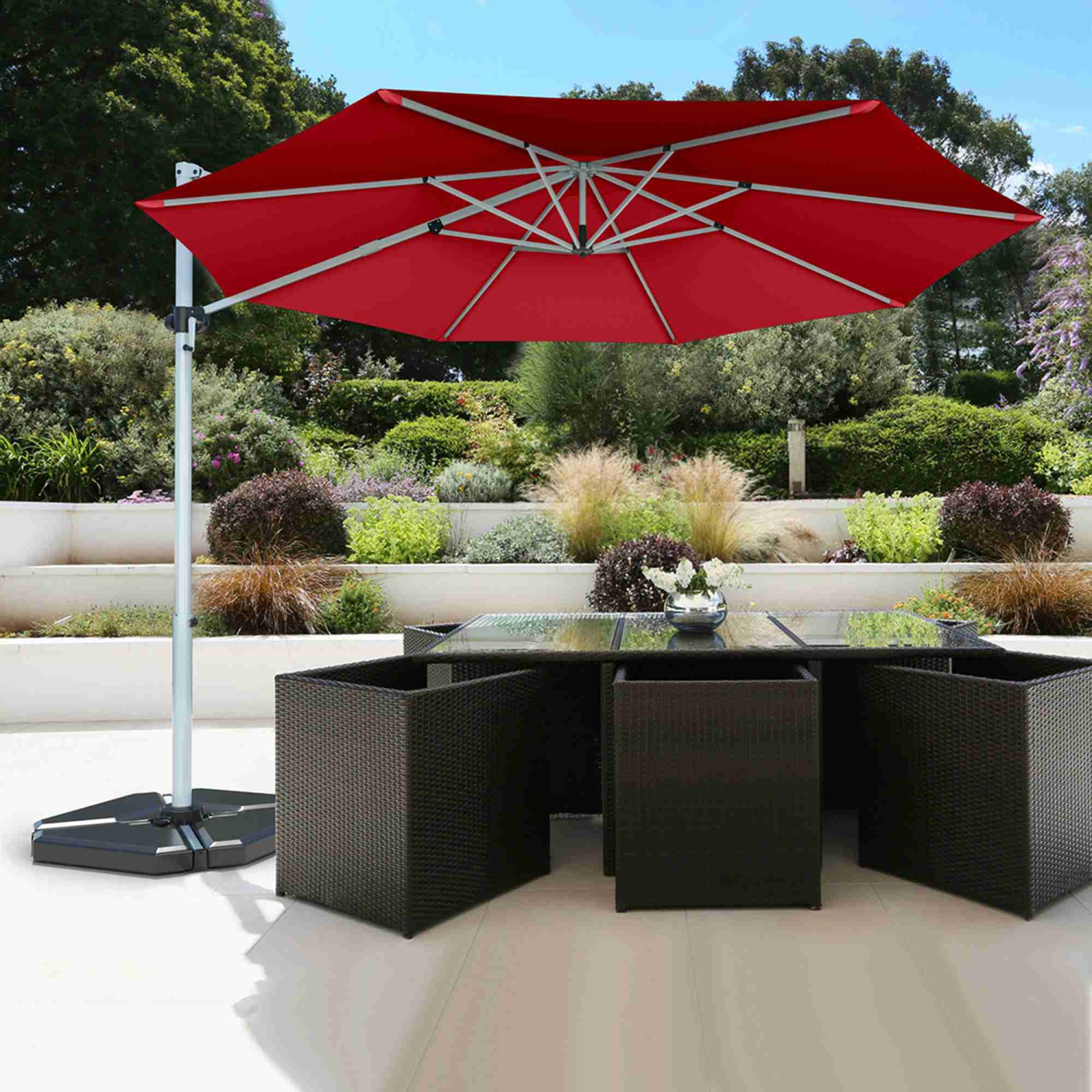 Costway 11' Patio Cantilever Offset Umbrella 360 degrees Rotation Aluminum Tilt