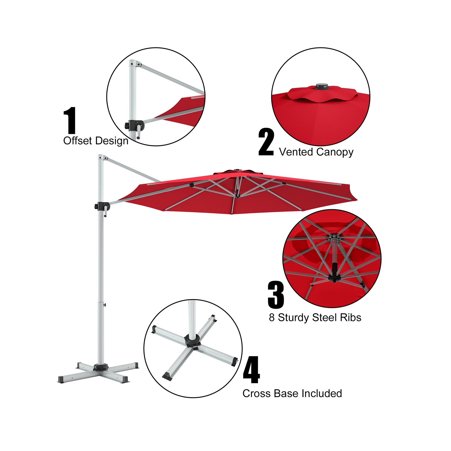 Costway 11' Patio Cantilever Offset Umbrella 360 degrees Rotation Aluminum Tilt