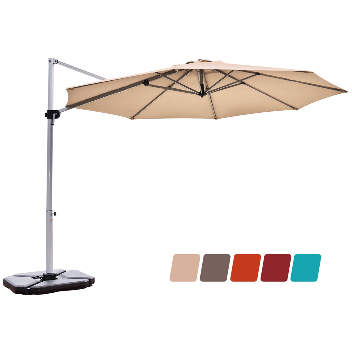Costway 11' Patio Cantilever Offset Umbrella 360 degrees Rotation Aluminum Tilt Base Beige