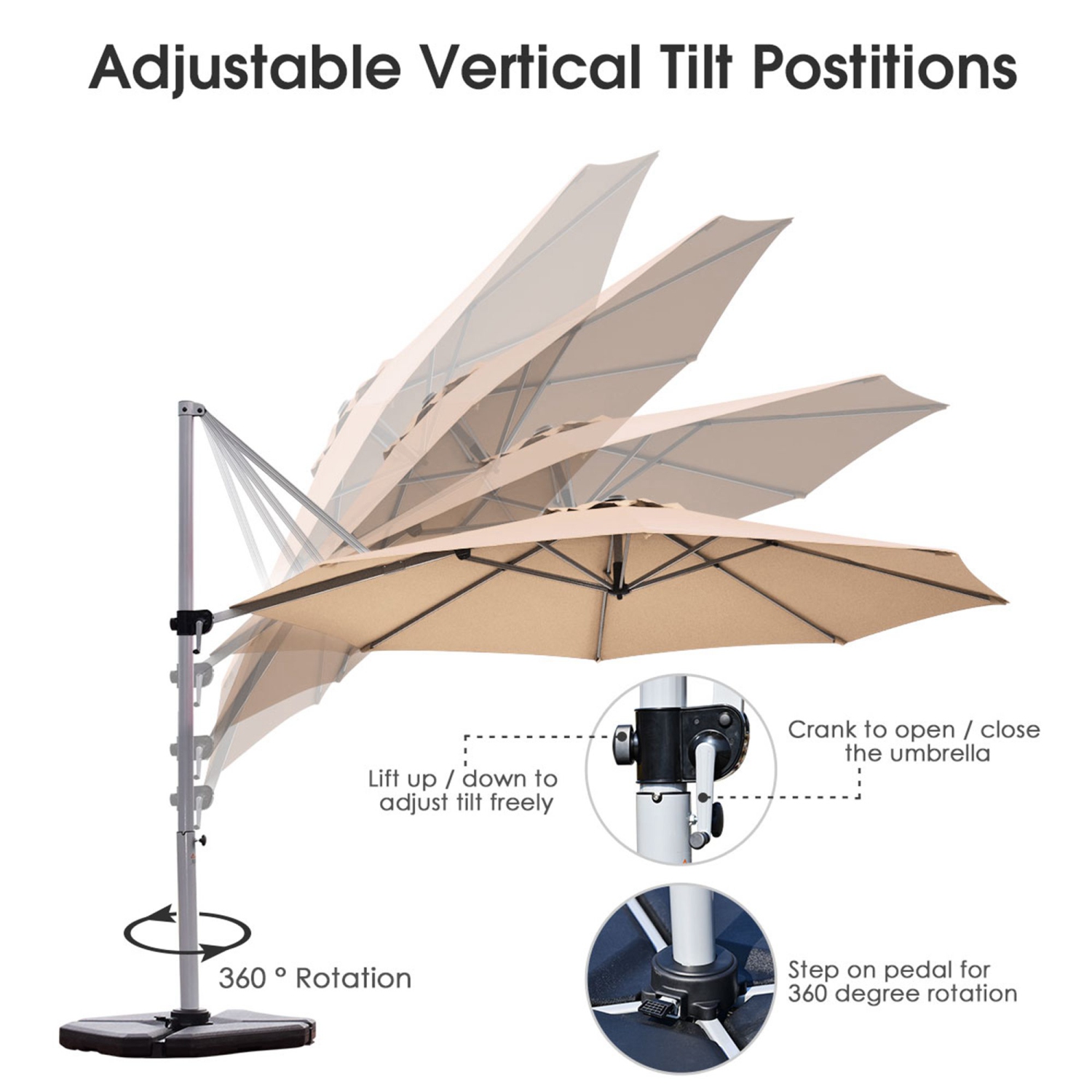 Costway 11' Patio Cantilever Offset Umbrella 360 degrees Rotation Aluminum Tilt Base Beige