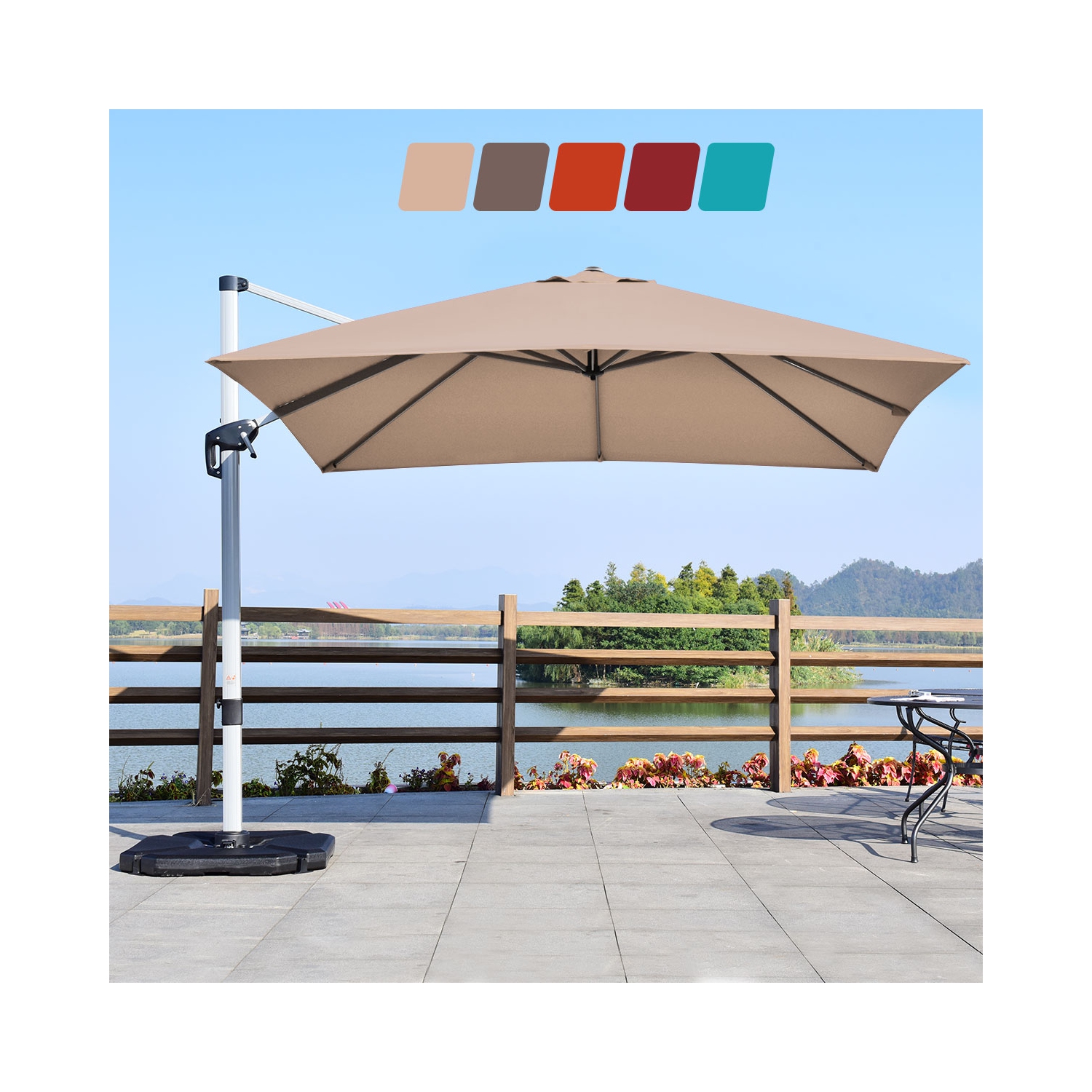 Costway 10Ft Patio Offset Cantilever Umbrella 360 Degree Tilt Aluminum W/Base