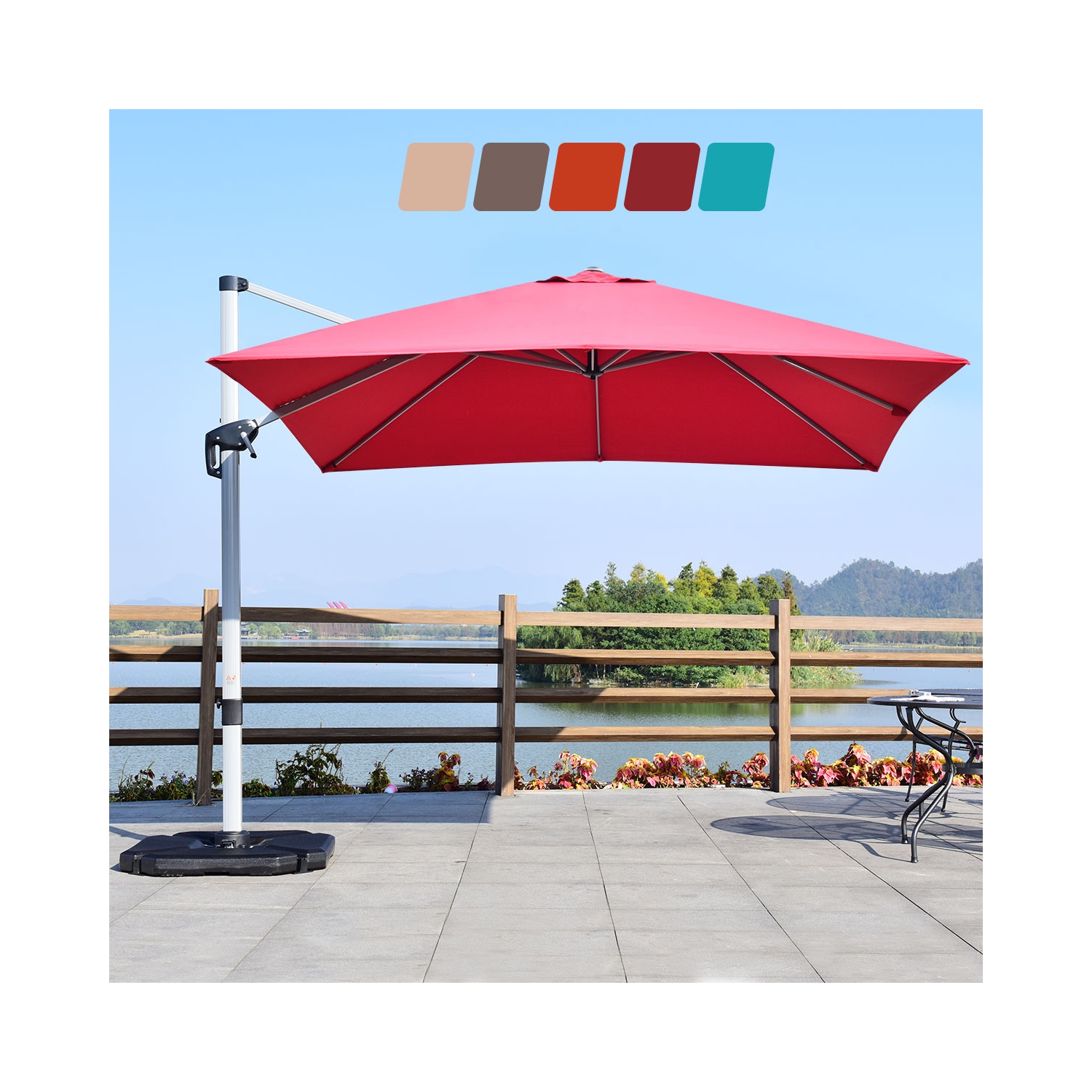 Costway 10Ft Patio Offset Cantilever Umbrella 360 Degree Tilt Aluminum W/Base