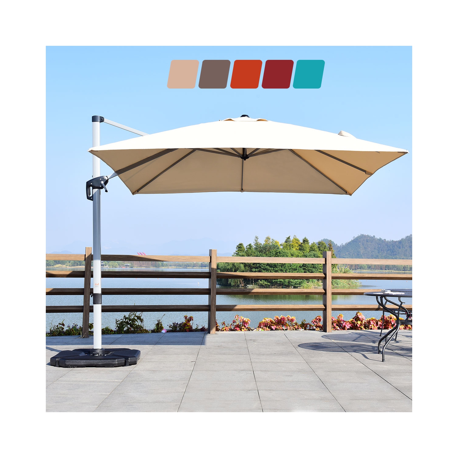 Costway 10Ft Patio Offset Cantilever Umbrella 360 Degree Tilt Aluminum W/Base