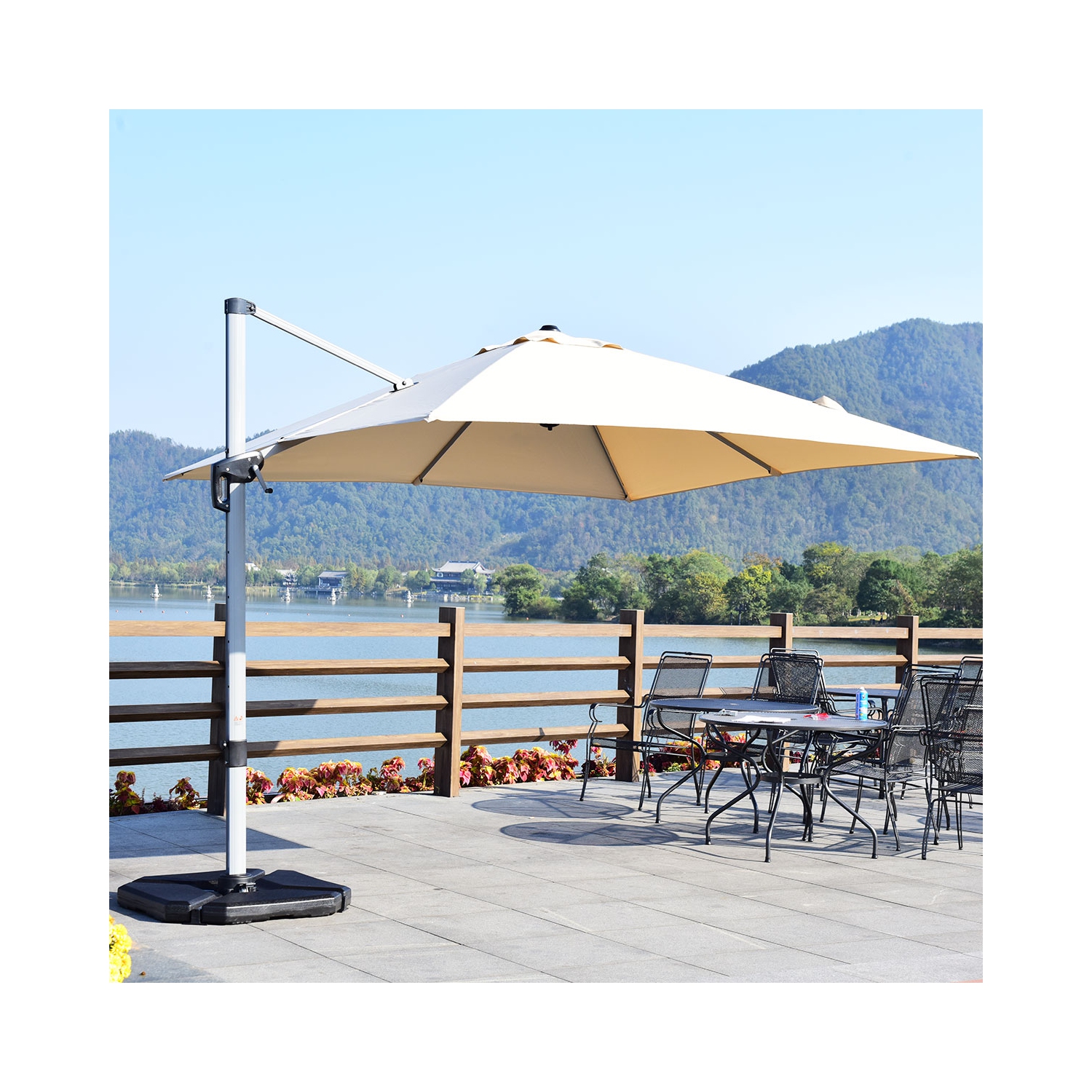 Costway 10Ft Patio Offset Cantilever Umbrella 360 Degree Tilt Aluminum W/Base