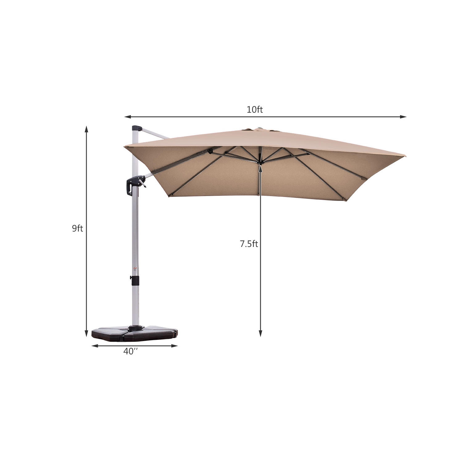 Costway 10Ft Square Patio Offset Cantilever Umbrella 360 Degree Tilt Aluminum
