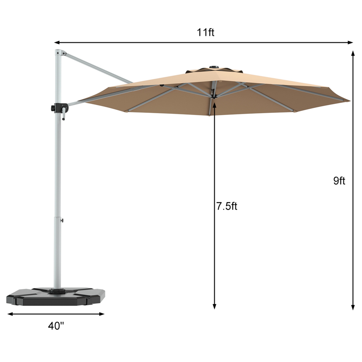 Costway 11' Patio Cantilever Offset Umbrella 360 degrees Rotation Aluminum Tilt Beige