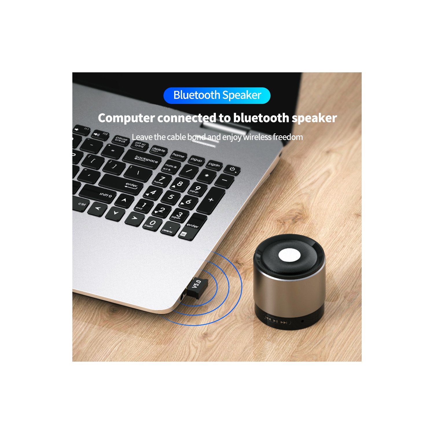 HYFAI Wireless USB Bluetooth 5.0 Adapter Transmitter Receiver Dongle for PC Laptop Desktop Win10 USB Power Plug and Play