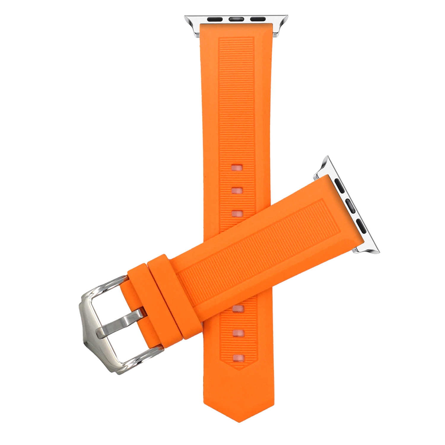 Bandini Silicone / Rubber Watch Strap for Apple Watch Band 42mm / 44mm / 45mm / 49mm, Series 9 8 7 6 5 4 3 2 1 SE & Ultra, Waterproof, Orange / Silver