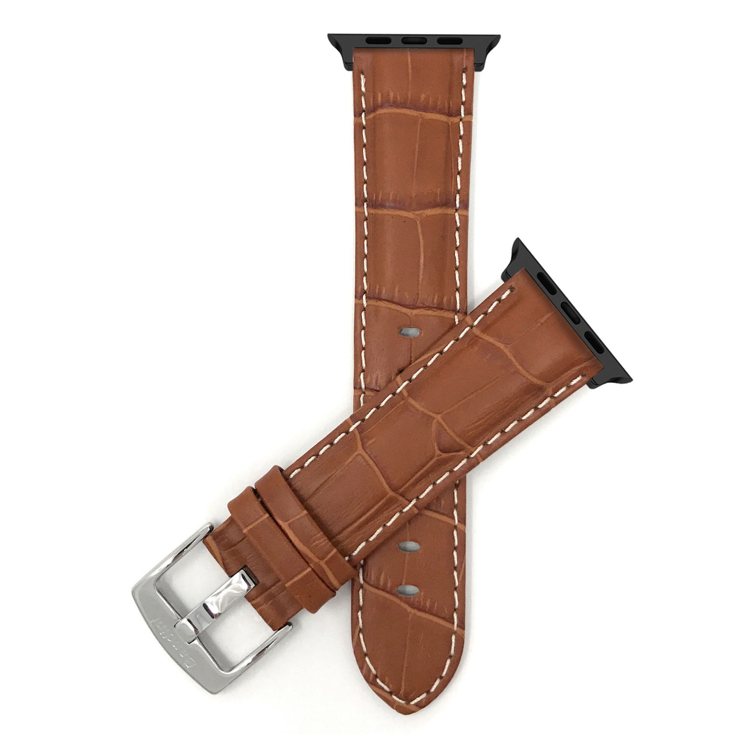 Bandini Leather Replacement Watch Strap for Apple Watch Band 42mm /41mm / 40mm / 38mm, Series 11 10 9 8 7 6 5 SE - Alligator Pattern - Tan / Black