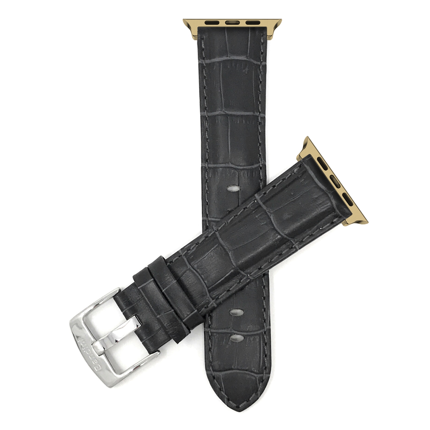 Bandini Leather Replacement Watch Strap for Apple Watch Band 42mm /41mm / 40mm / 38mm, Series 11 10 9 8 7 6 5 SE - Alligator Pattern - Grey / Gold