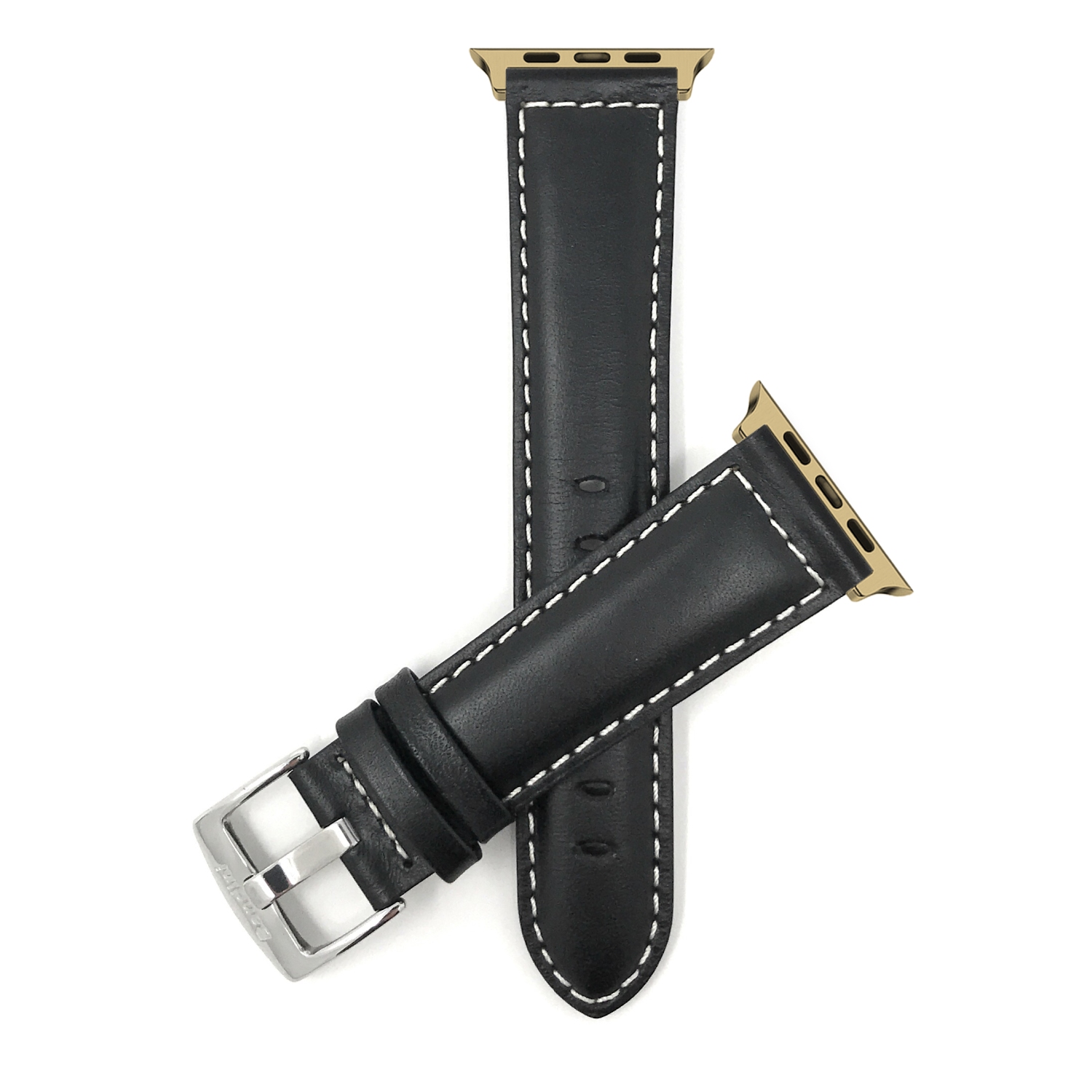 Bandini Leather Replacement Watch Strap for Apple Watch Band 42mm / 44mm / 45mm / 49mm, Series 9 8 7 6 5 4 3 2 1 SE & Ultra - Black / White / Gold