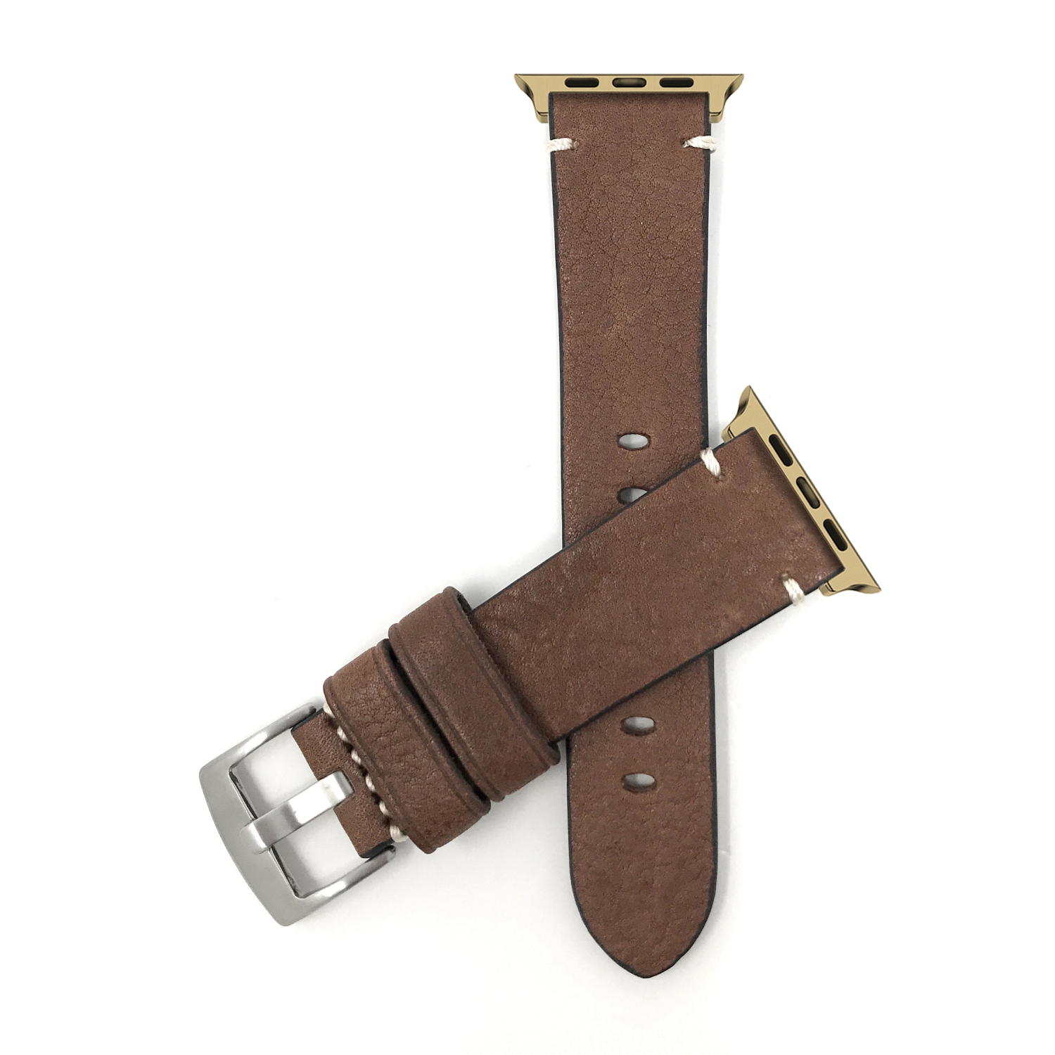 Bandini Leather Replacement Watch Strap for Apple Watch Band 42mm / 44mm / 45mm / 49mm Series 9 8 7 6 5 4 3 2 1 SE & Ultra - Vintage Distressed - Brown / Gold