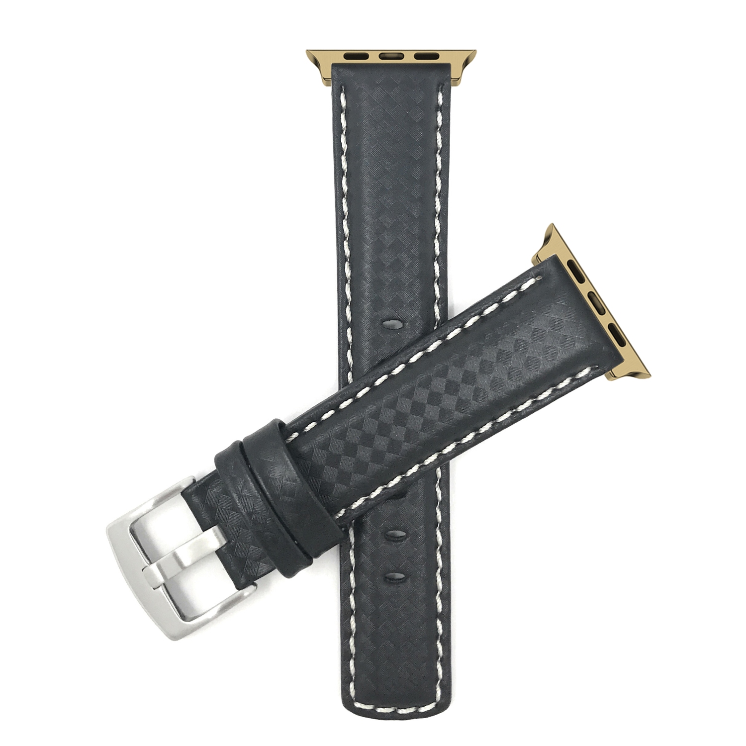 Bandini Leather Replacement Watch Strap for Apple Watch Band 42mm /41mm / 40mm / 38mm, Series 11 10 9 8 7 6 5 & SE - Carbon Fiber - Black / Gold