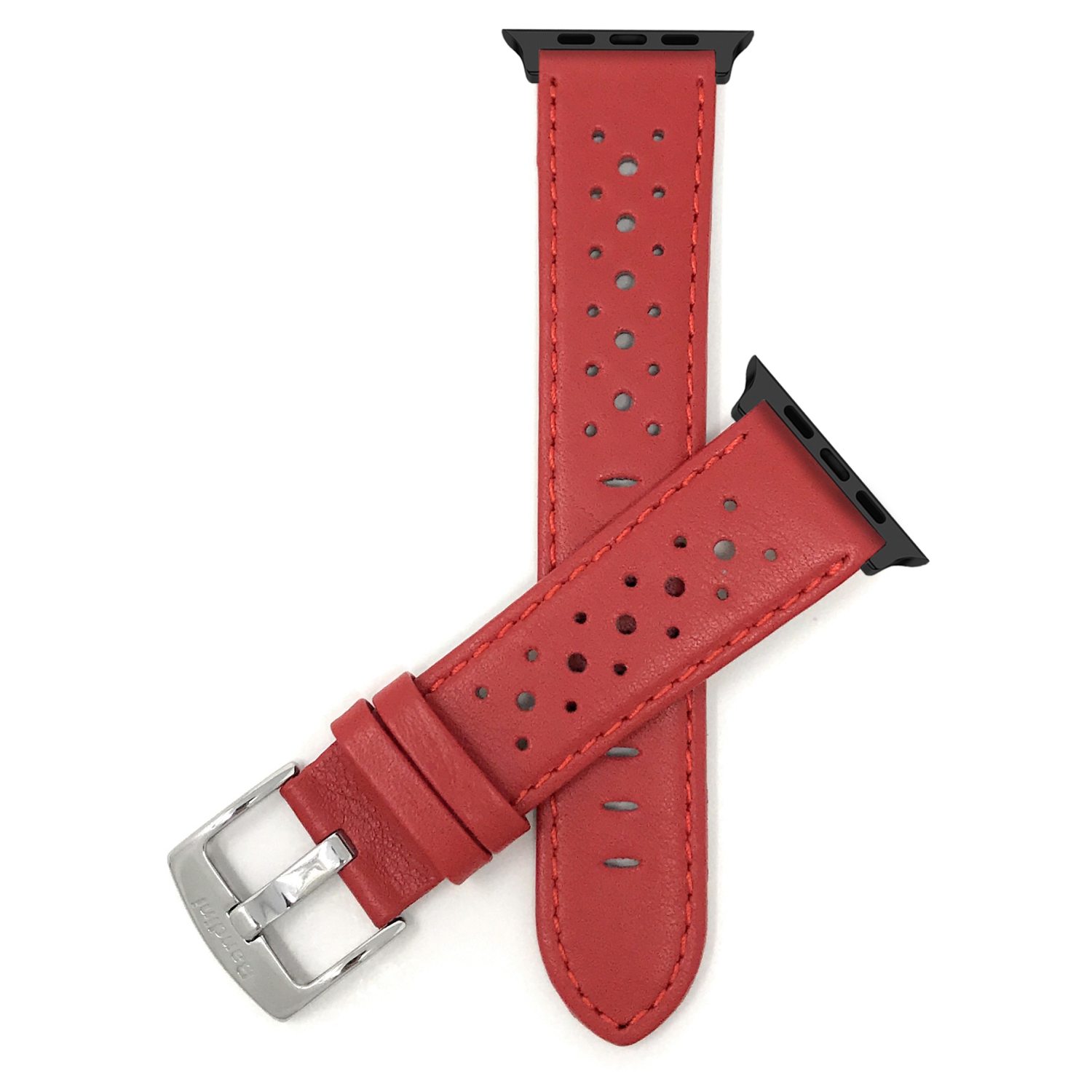 Bandini Extra Long Leather Watch Strap for Apple Watch Band 42mm (Series 11/10) /41mm / 40mm / 38mm, Series 11 10 9 8 7 6 5 & SE, Rally, Red / Black