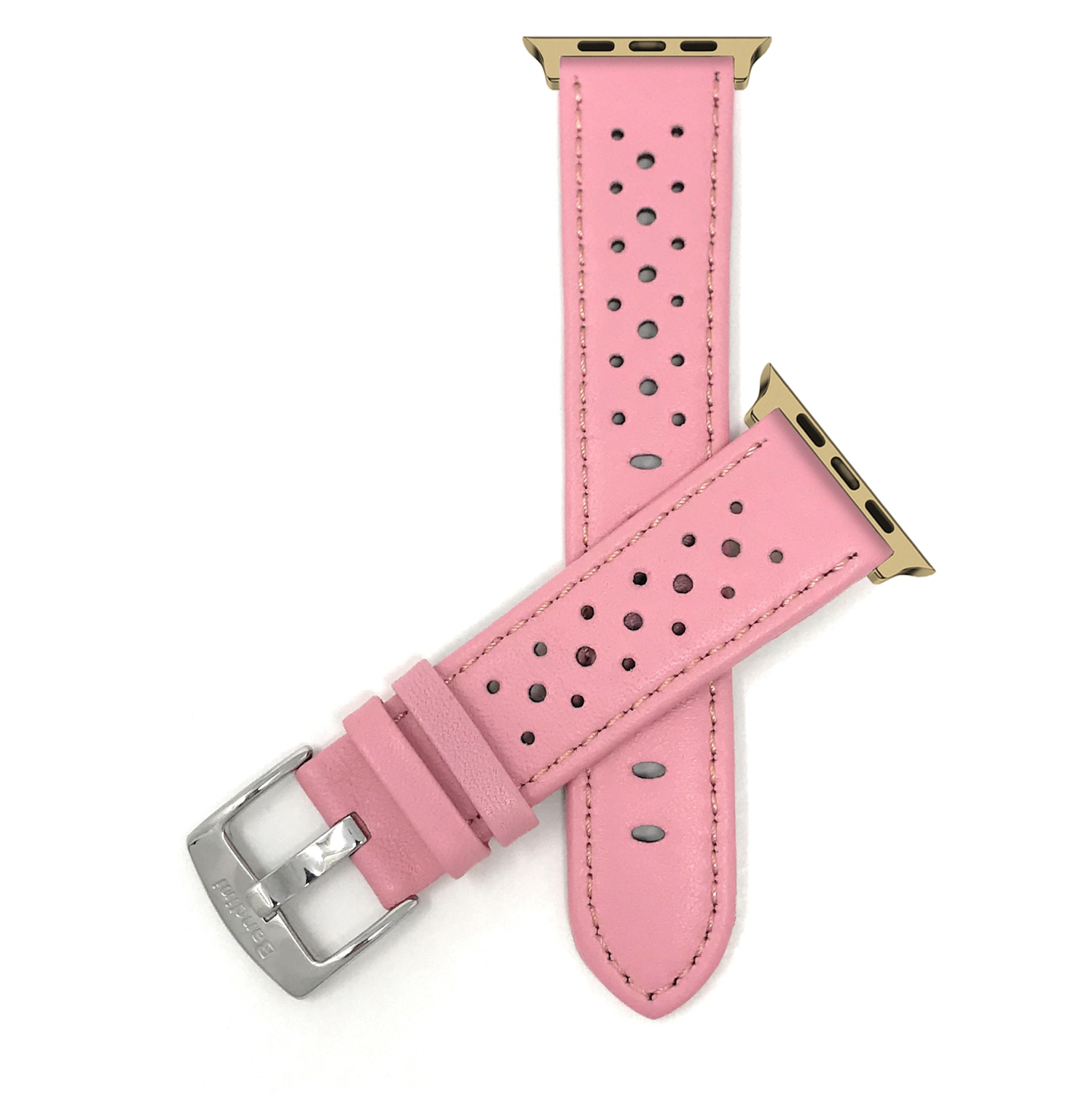 Bandini Leather Replacement Watch Strap for Apple Watch Band 42mm /41mm / 40mm / 38mm, Series 11 10 9 8 7 6 5 & SE - Vented Rally - Pink / Gold