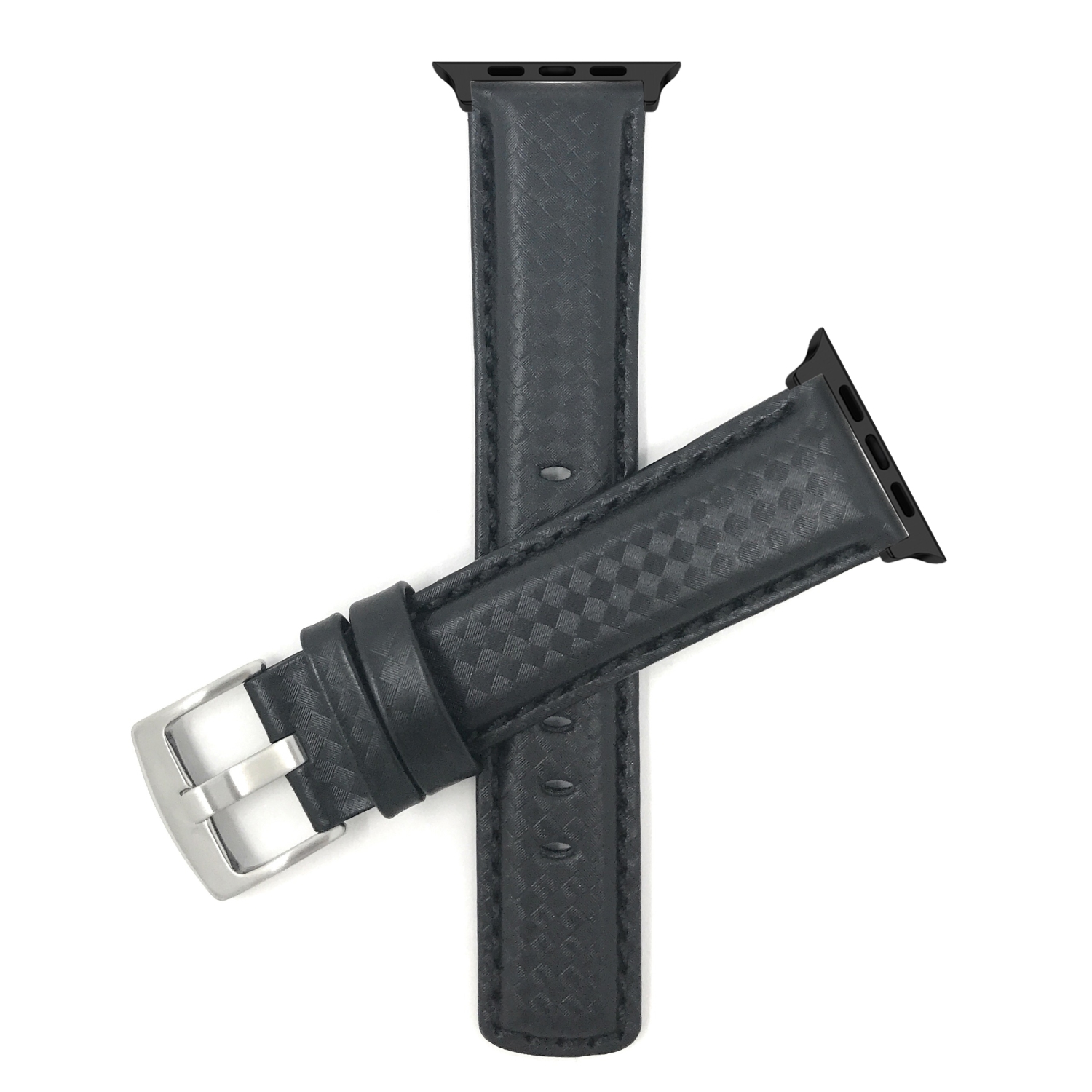 Bandini Leather Replacement Watch Strap for Apple Watch Band 42mm /41mm / 40mm / 38mm, Series 11 10 9 8 7 6 5 & SE, Carbon Fiber, Black / Black