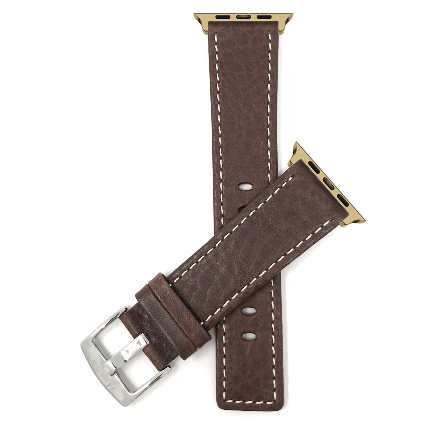 Bandini Leather Replacement Watch Strap for Apple Watch Band 42mm / 44mm / 45mm / 49mm, Series 9 8 7 6 5 4 3 2 1 SE & Ultra - Brown / Gold