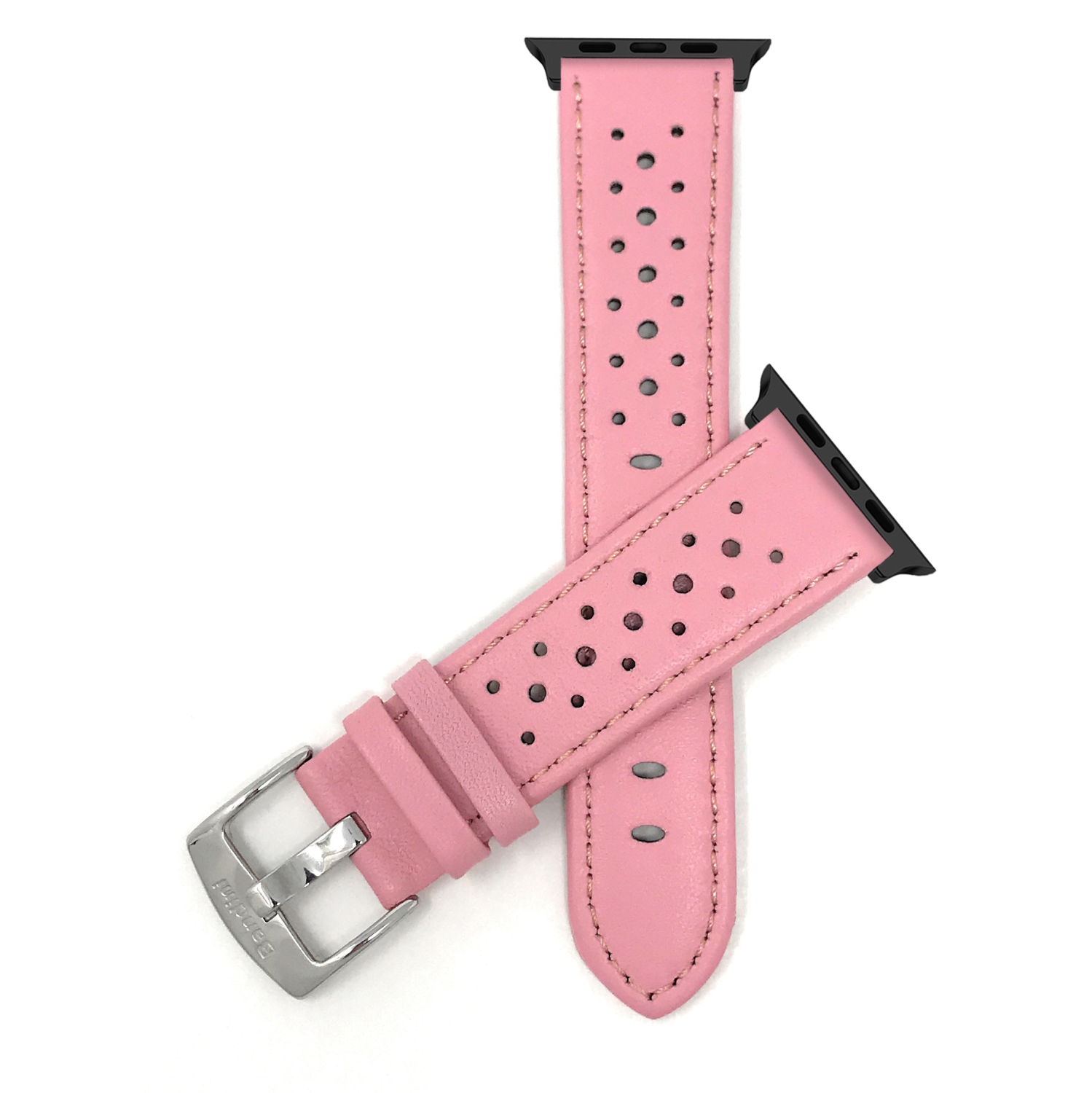 Bandini Leather Replacement Watch Strap for Apple Watch Band 42mm /41mm / 40mm / 38mm, Series 11 10 9 8 7 6 5 & SE - Vented Rally - Pink / Black