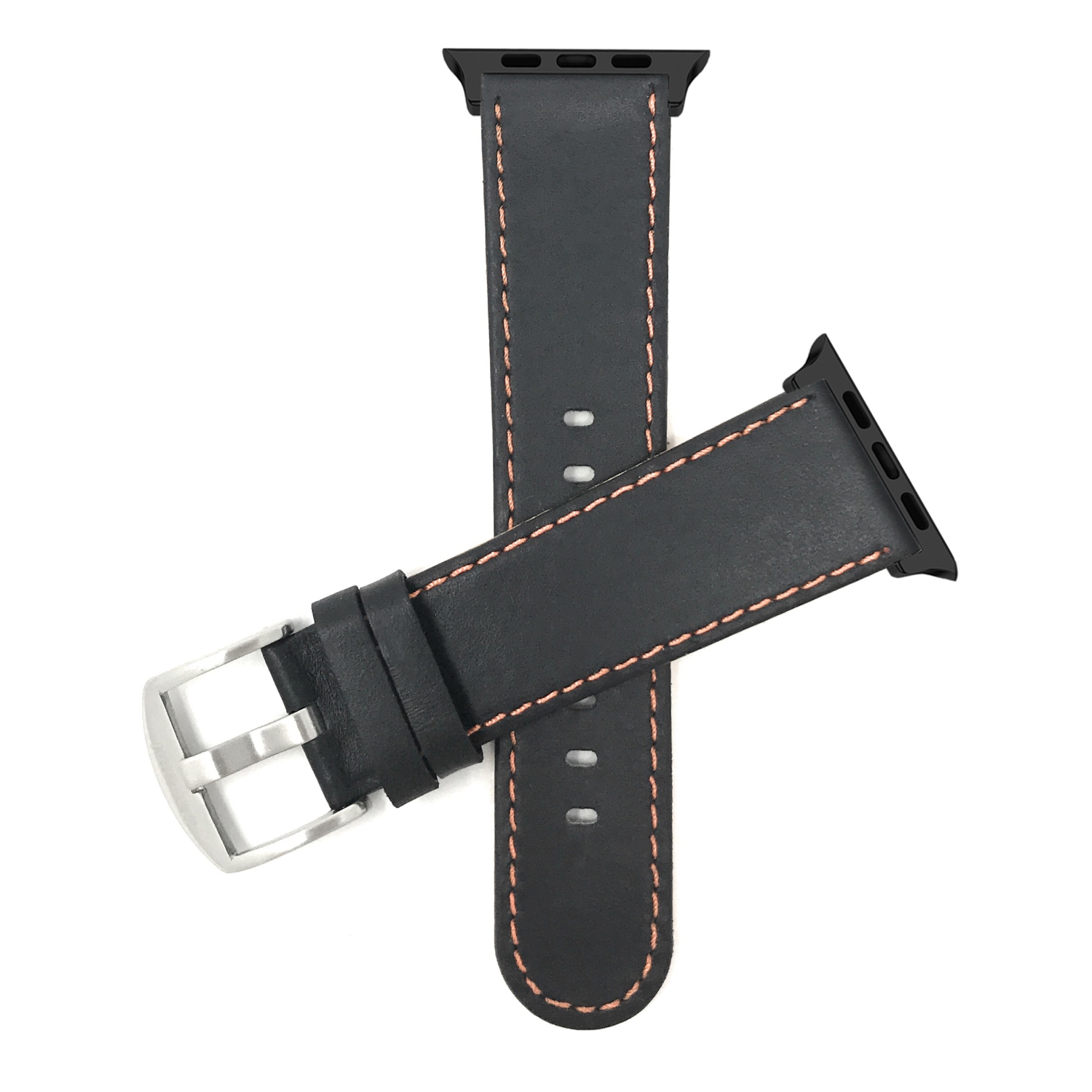Bandini Leather Replacement Watch Strap for Apple Watch Band 42mm /41mm / 40mm / 38mm, Series 11 10 9 8 7 6 5 & SE - Thin - Black / Orange / Black
