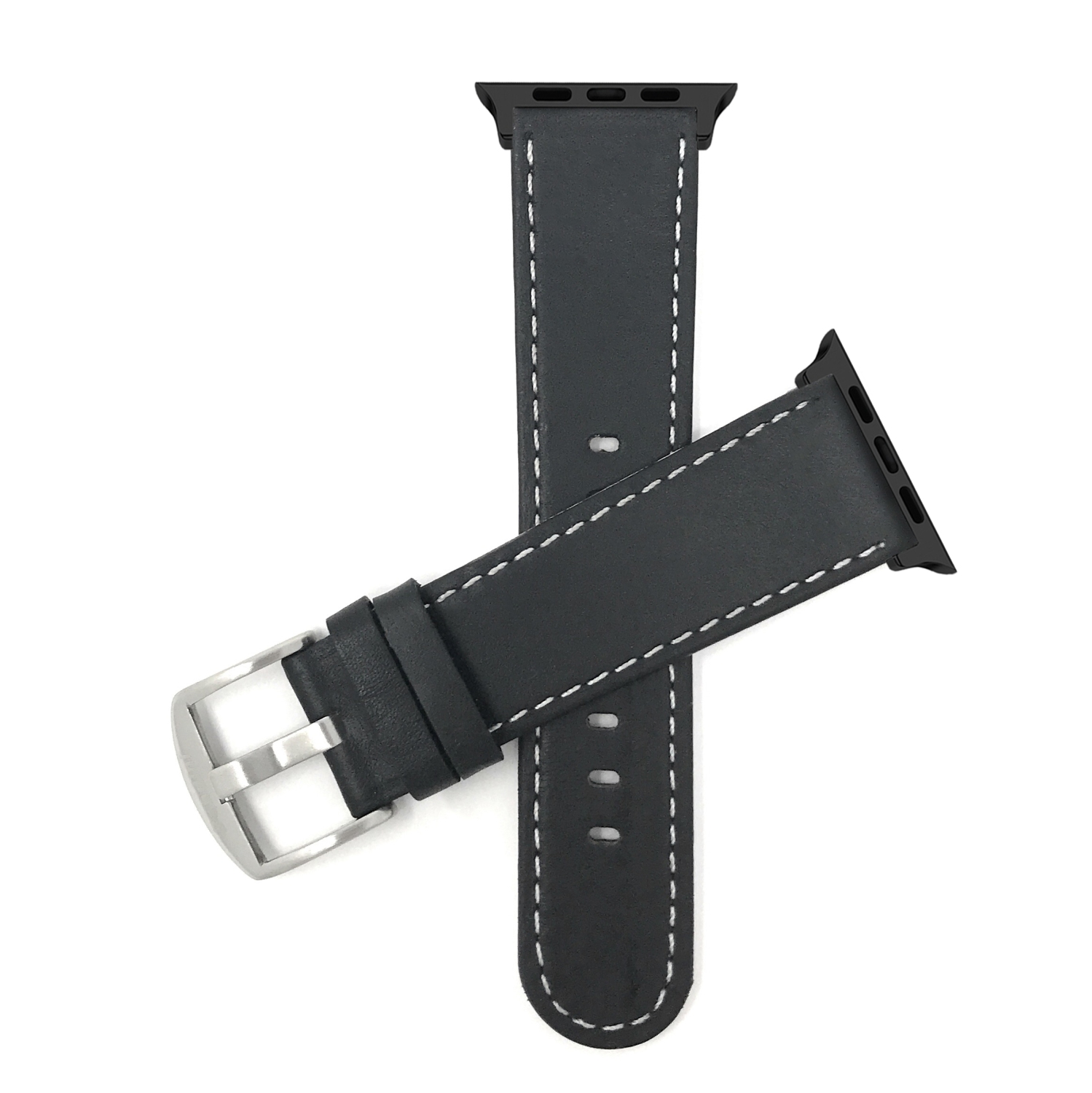 Bandini Leather Replacement Watch Strap for Apple Watch Band 42mm /41mm / 40mm / 38mm, Series 11 10 9 8 7 6 5 & SE - Thin - Black / Black