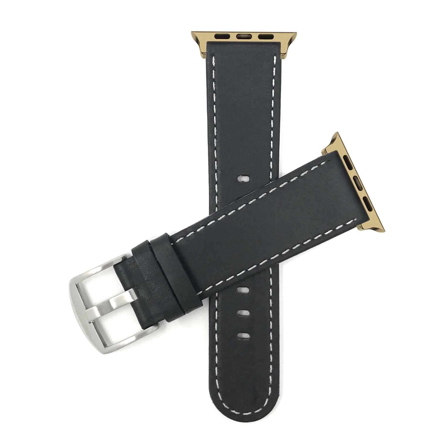 Bandini Leather Replacement Watch Strap for Apple Watch Band 42mm /41mm / 40mm / 38mm, Series 11 10 9 8 7 6 5 & SE - Thin - Black / Gold
