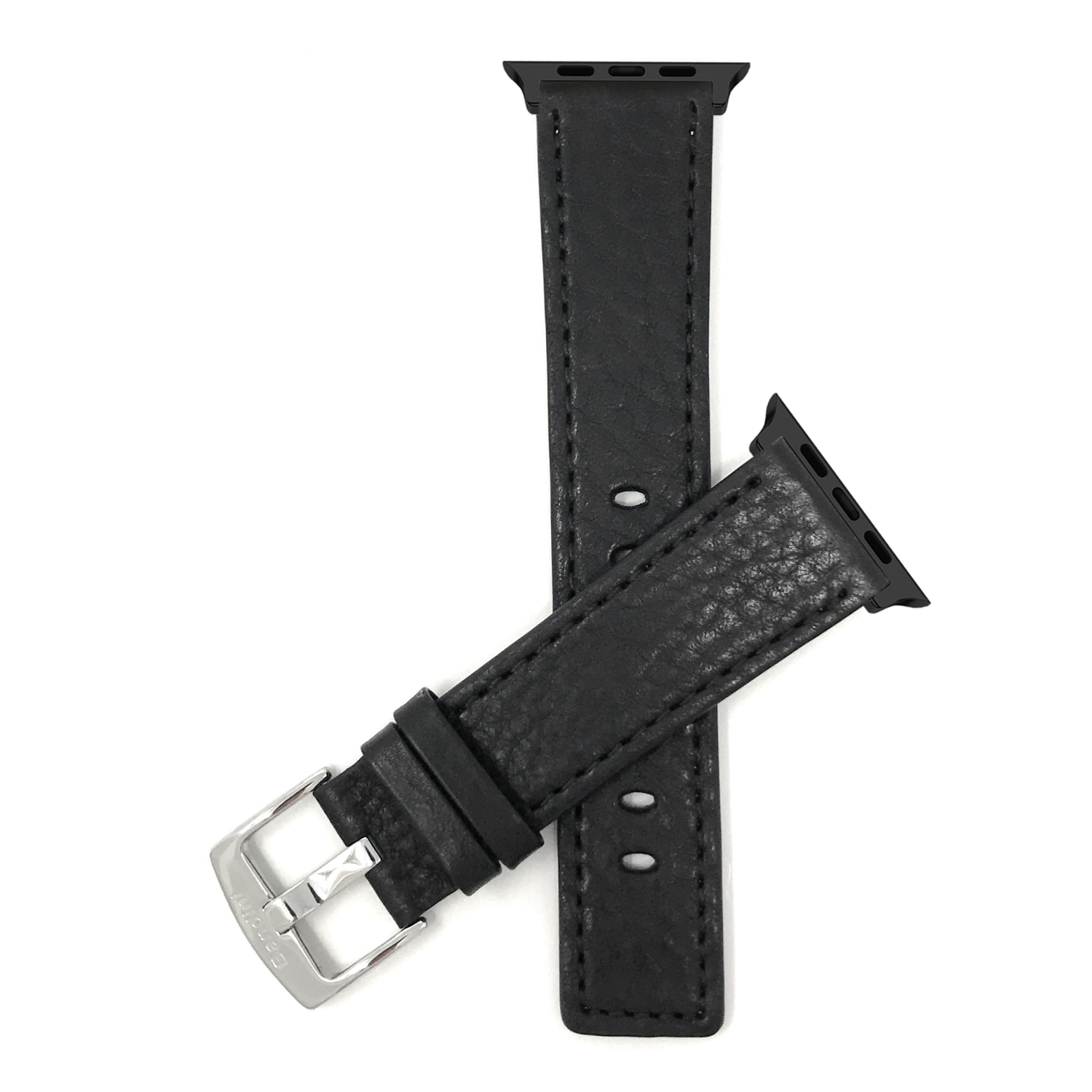 Bandini Leather Replacement Watch Strap for Apple Watch Band 46mm / 49mm / 45mm / 44mm / 42mm, Series 11 10 9 8 7 6 5 SE, Ultra 3 2 1 - Black / Black
