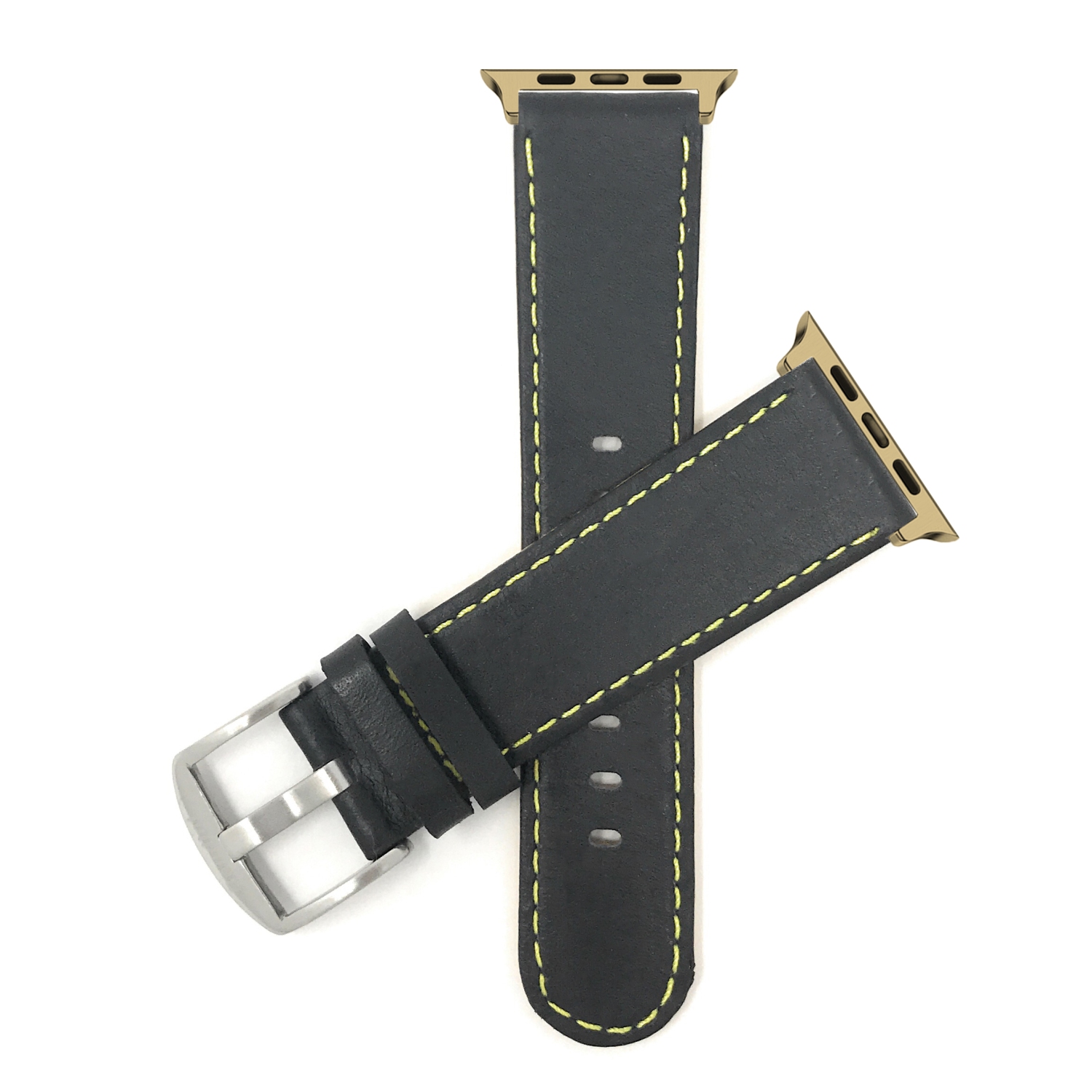 Bandini Leather Replacement Watch Strap for Apple Watch Band 42mm /41mm / 40mm / 38mm, Series 11 10 9 8 7 6 5 & SE - Thin - Black / Yellow / Gold